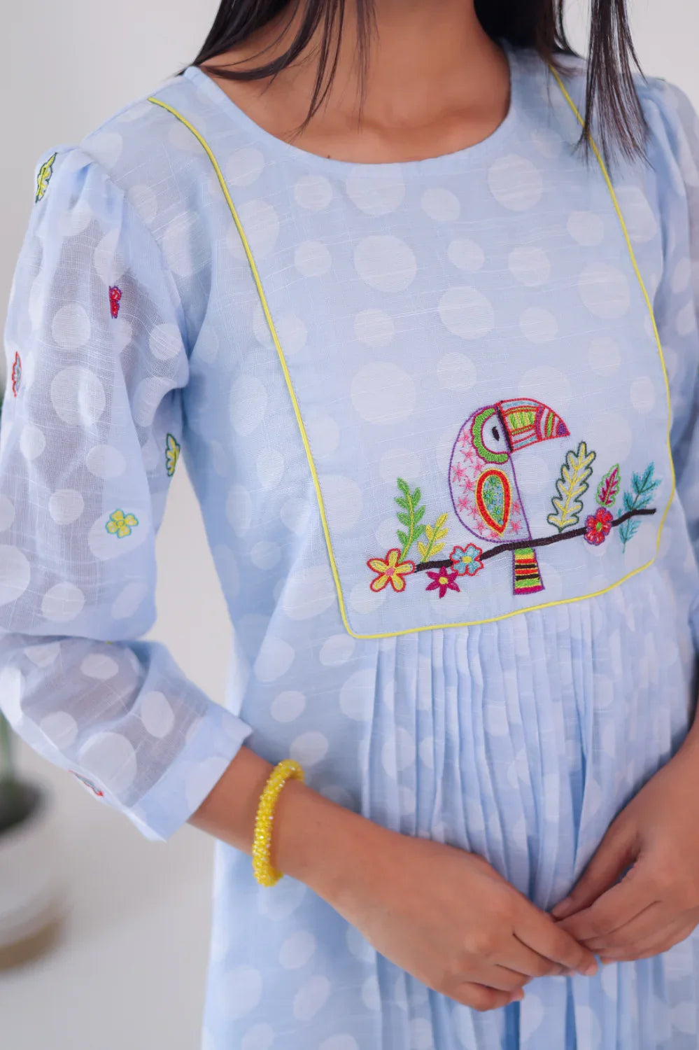 Light Blue Embroidered Cotton Dress - Hello June