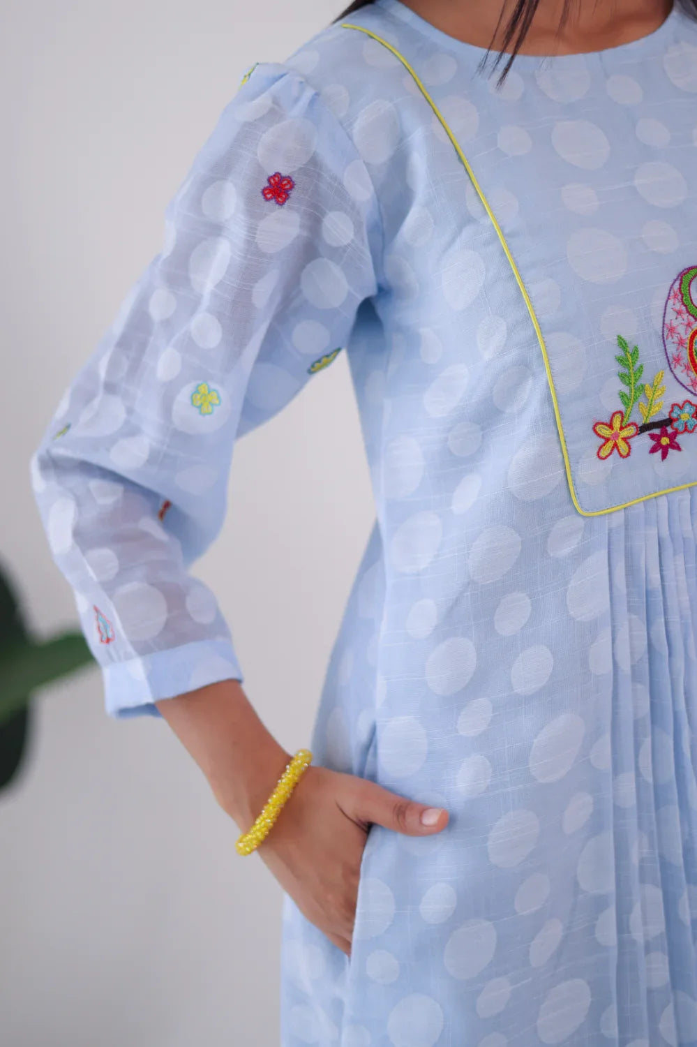 Light Blue Embroidered Cotton Dress - Hello June