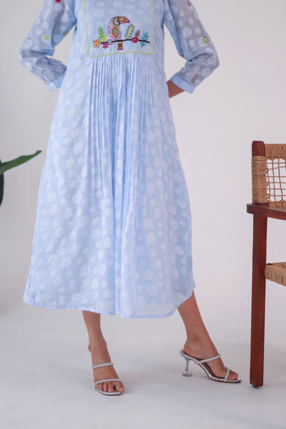 Light Blue Embroidered Cotton Dress - Hello June