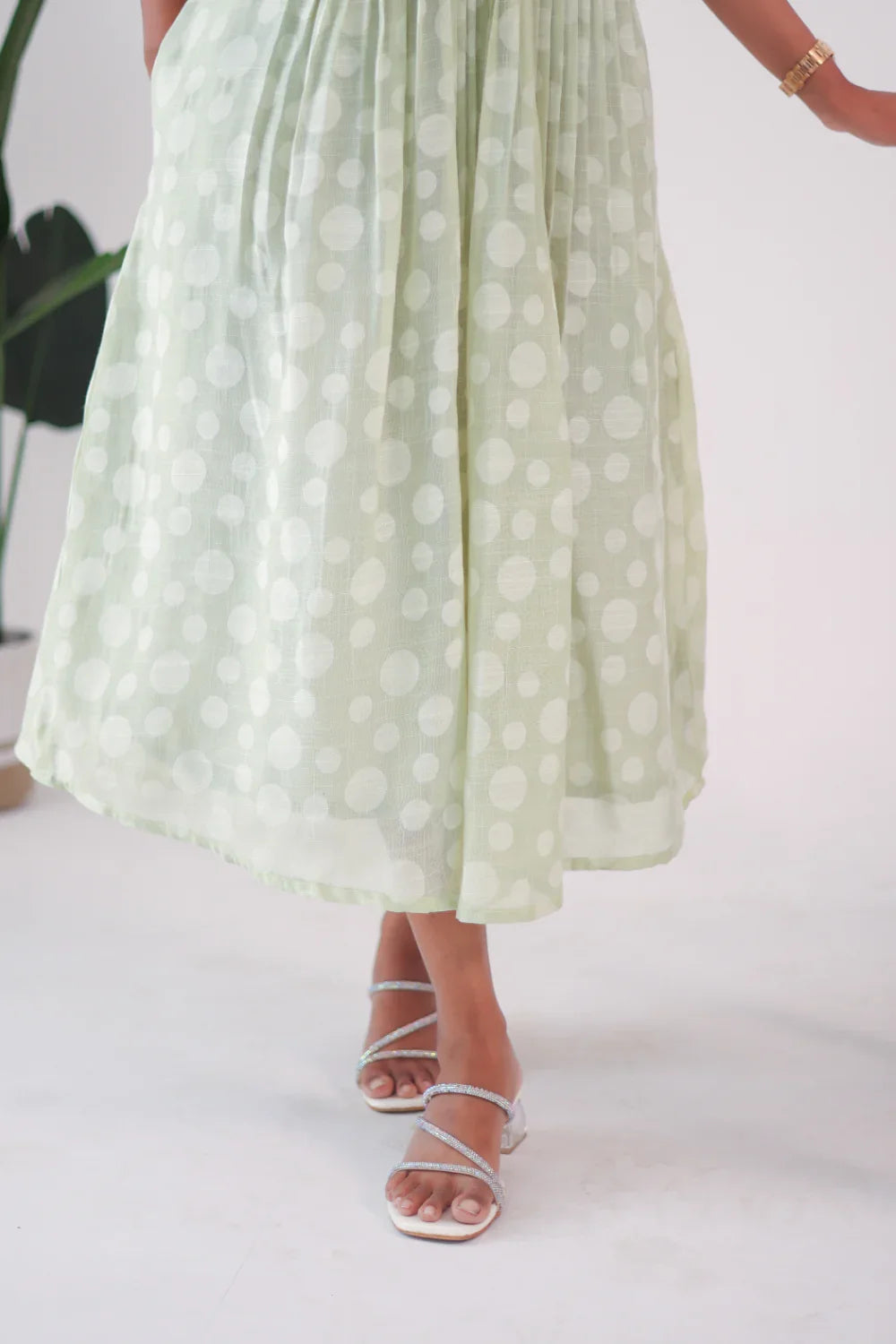 Light Green Embroidered Cotton Dress - Label Xari