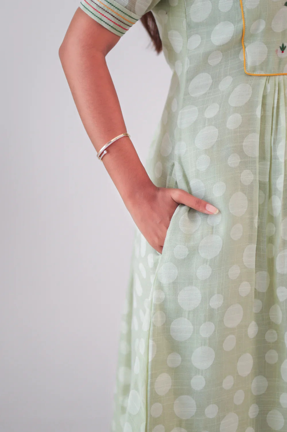 Light Green Embroidered Cotton Dress - Label Xari