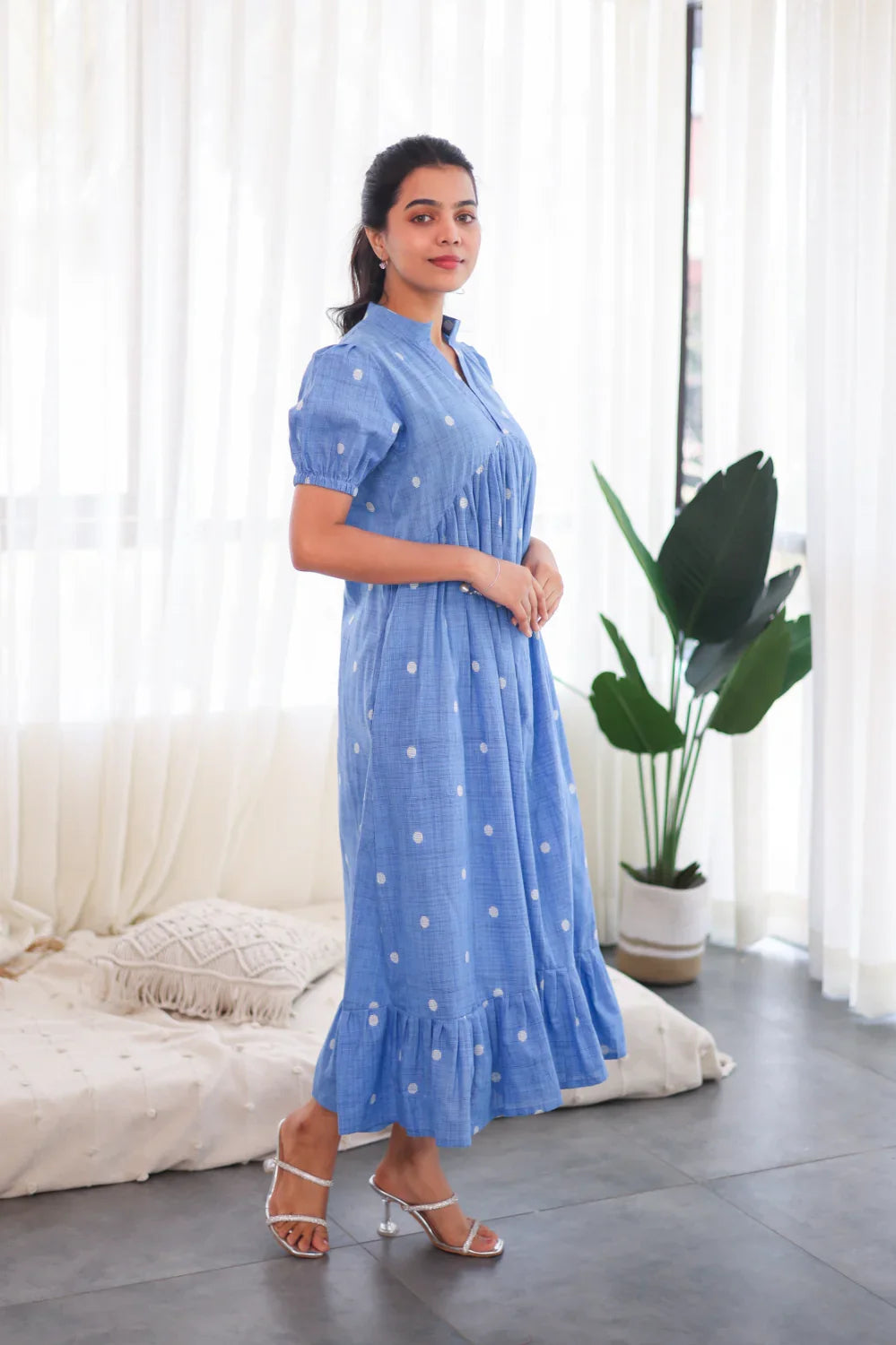 Blue Polka Dot Cotton Dress - Label Xari
