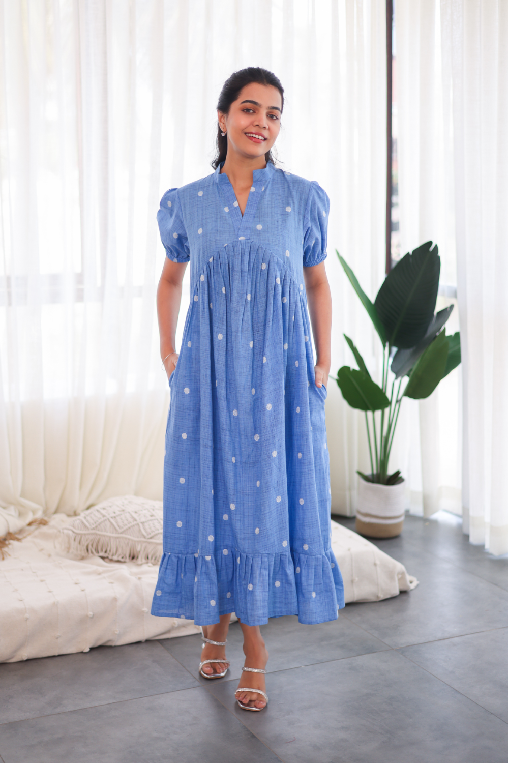 Blue Polka Dot Cotton Dress - Label Xari