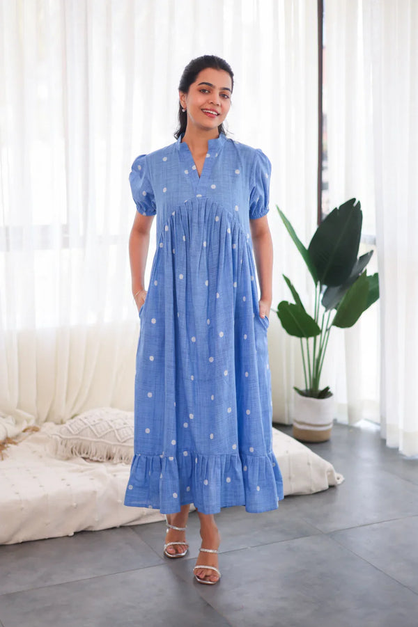 Blue Polka Dot Cotton Dress