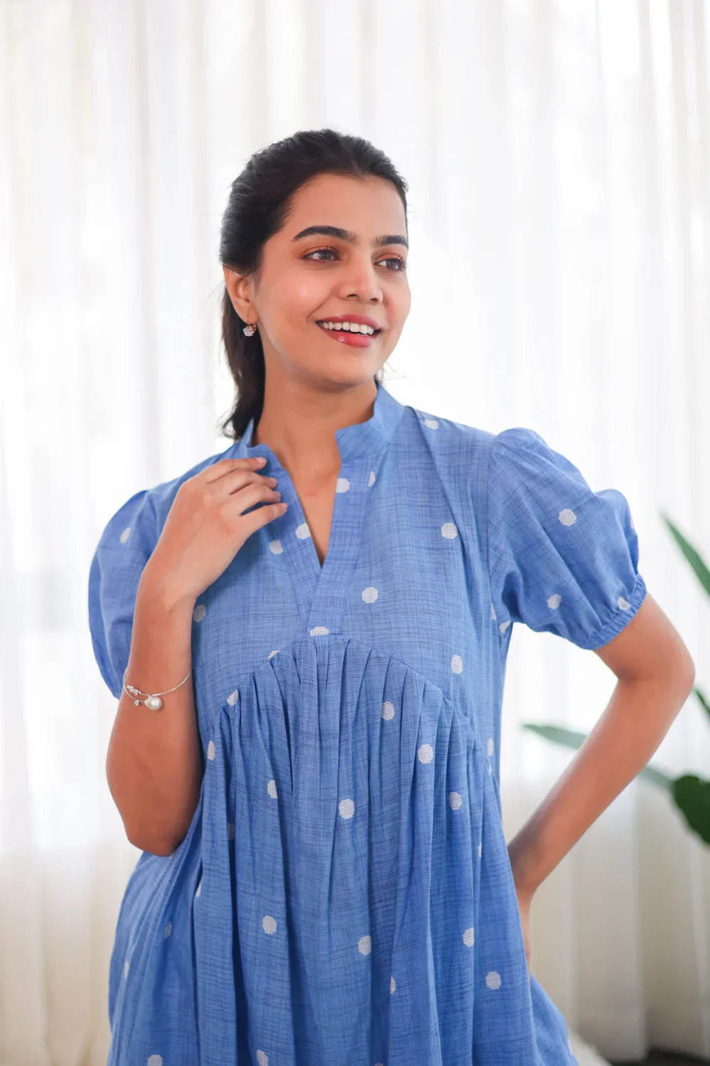 Blue Polka Dot Cotton Dress - Label Xari