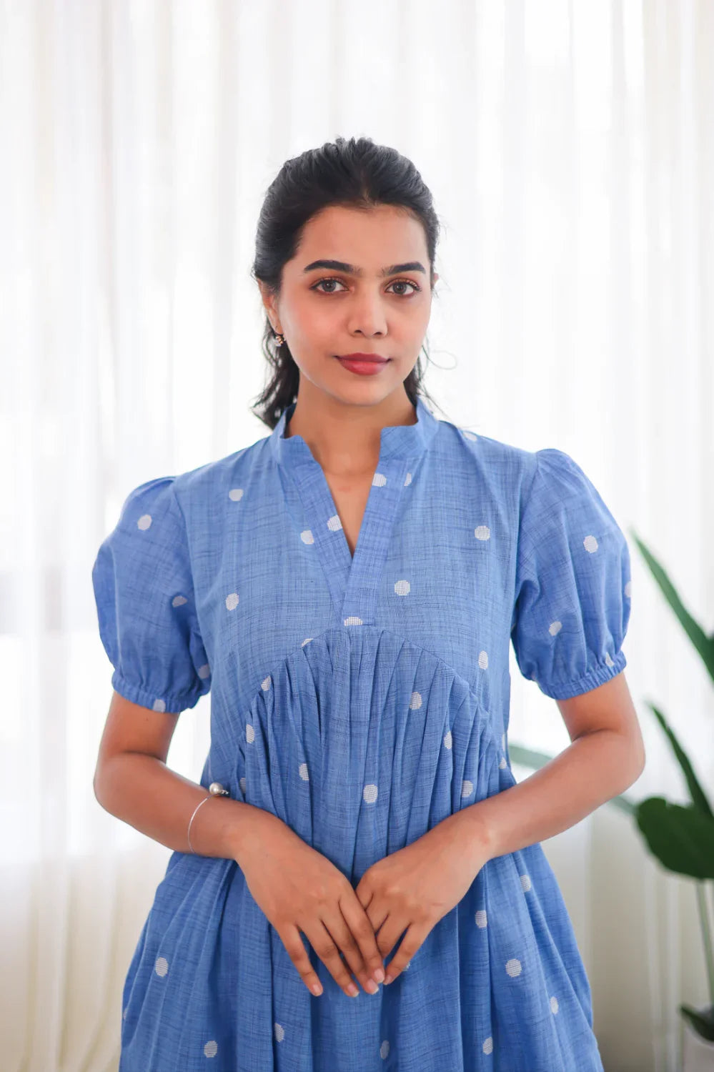 Blue Polka Dot Cotton Dress - Label Xari