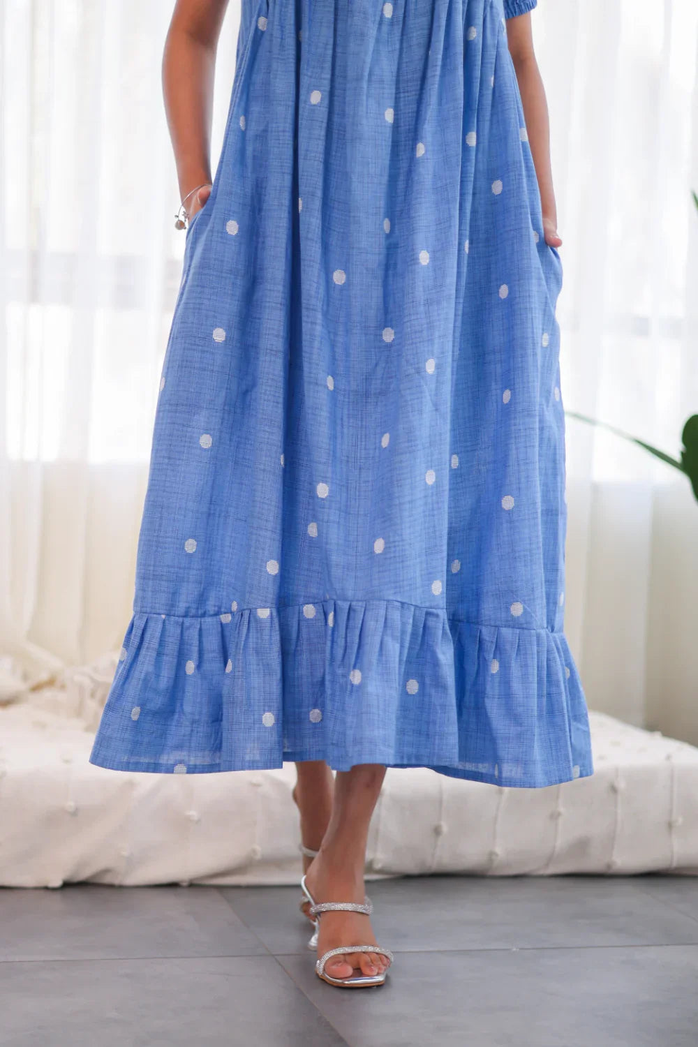 Blue Polka Dot Cotton Dress - Label Xari