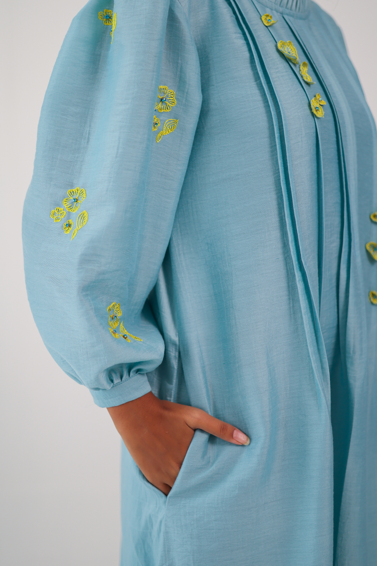 Light Blue Embroidered Chanderi Silk Dress - Label Xari