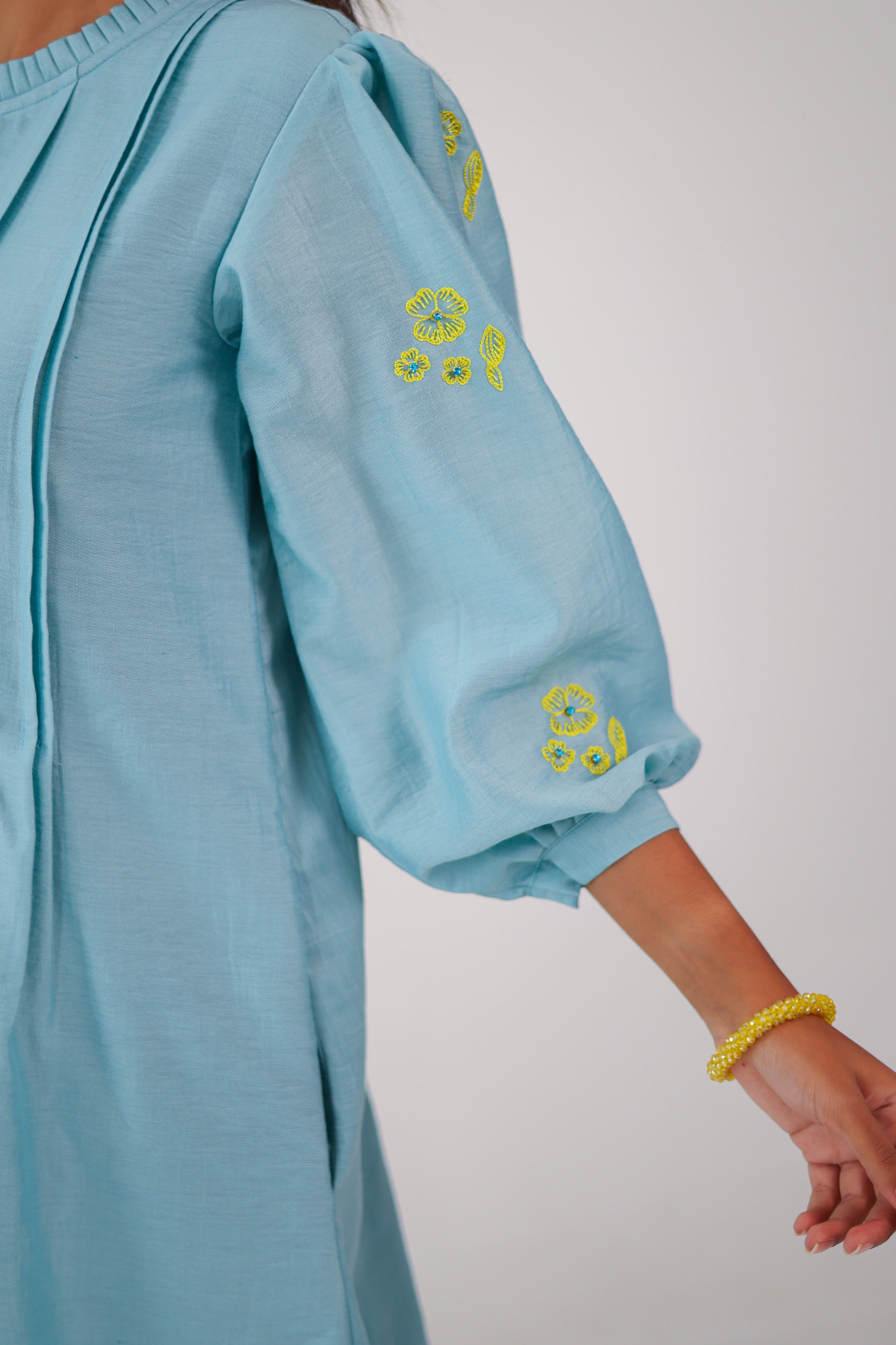 Light Blue Embroidered Chanderi Silk Dress - Label Xari