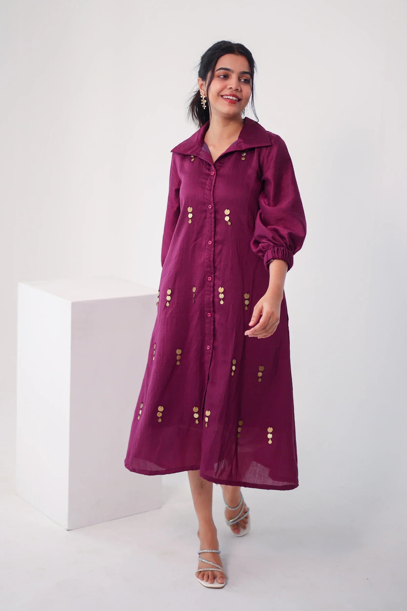 Purple Embroidered Chanderi Silk dress - Hello June