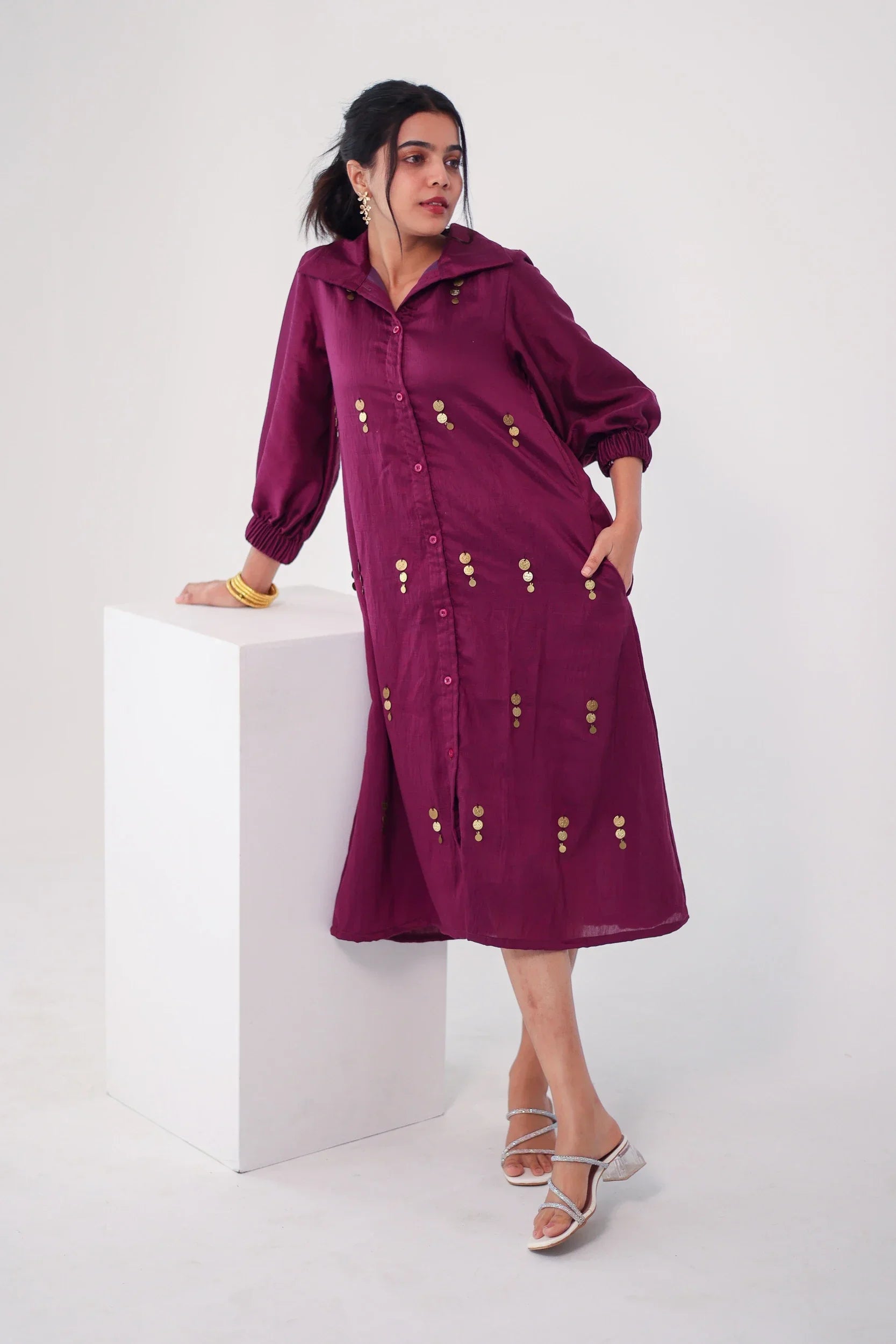 Purple Embroidered Chanderi Silk dress - Hello June