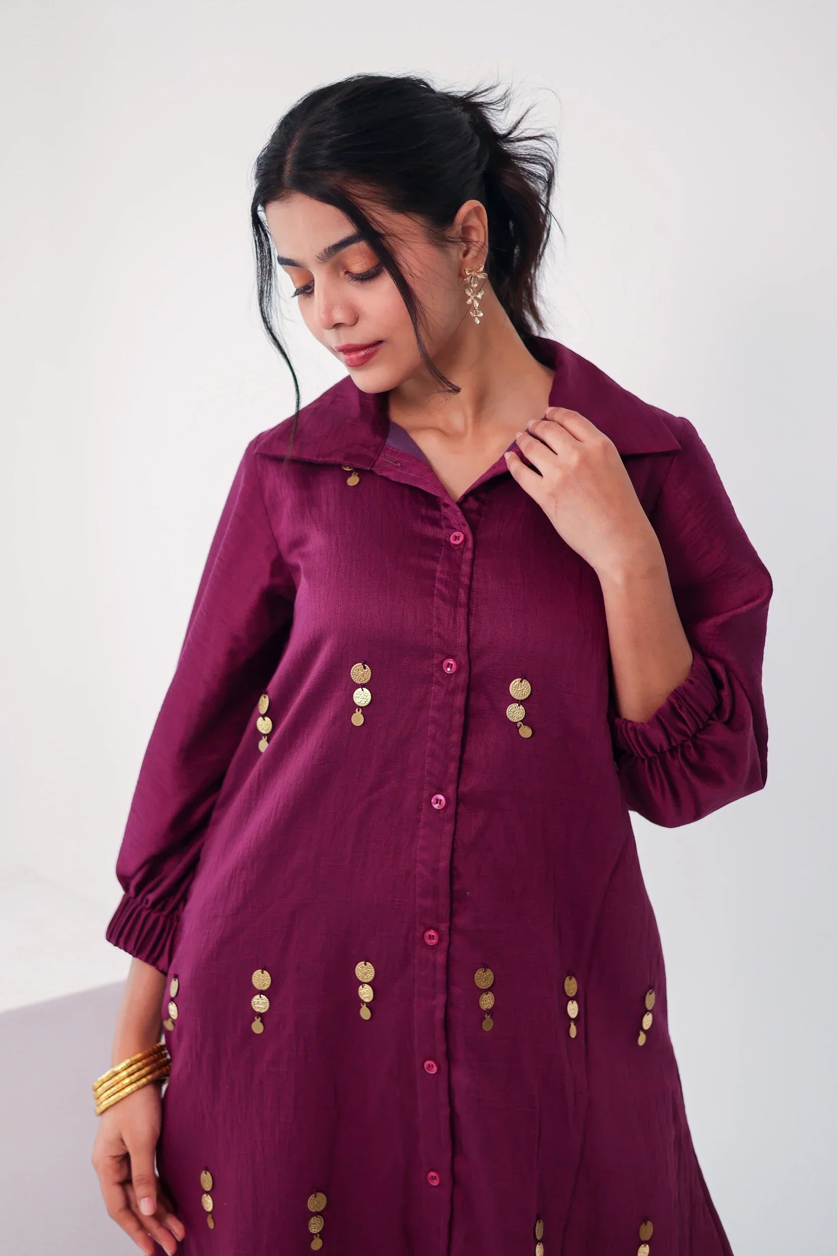 Purple Embroidered Chanderi Silk dress - Hello June