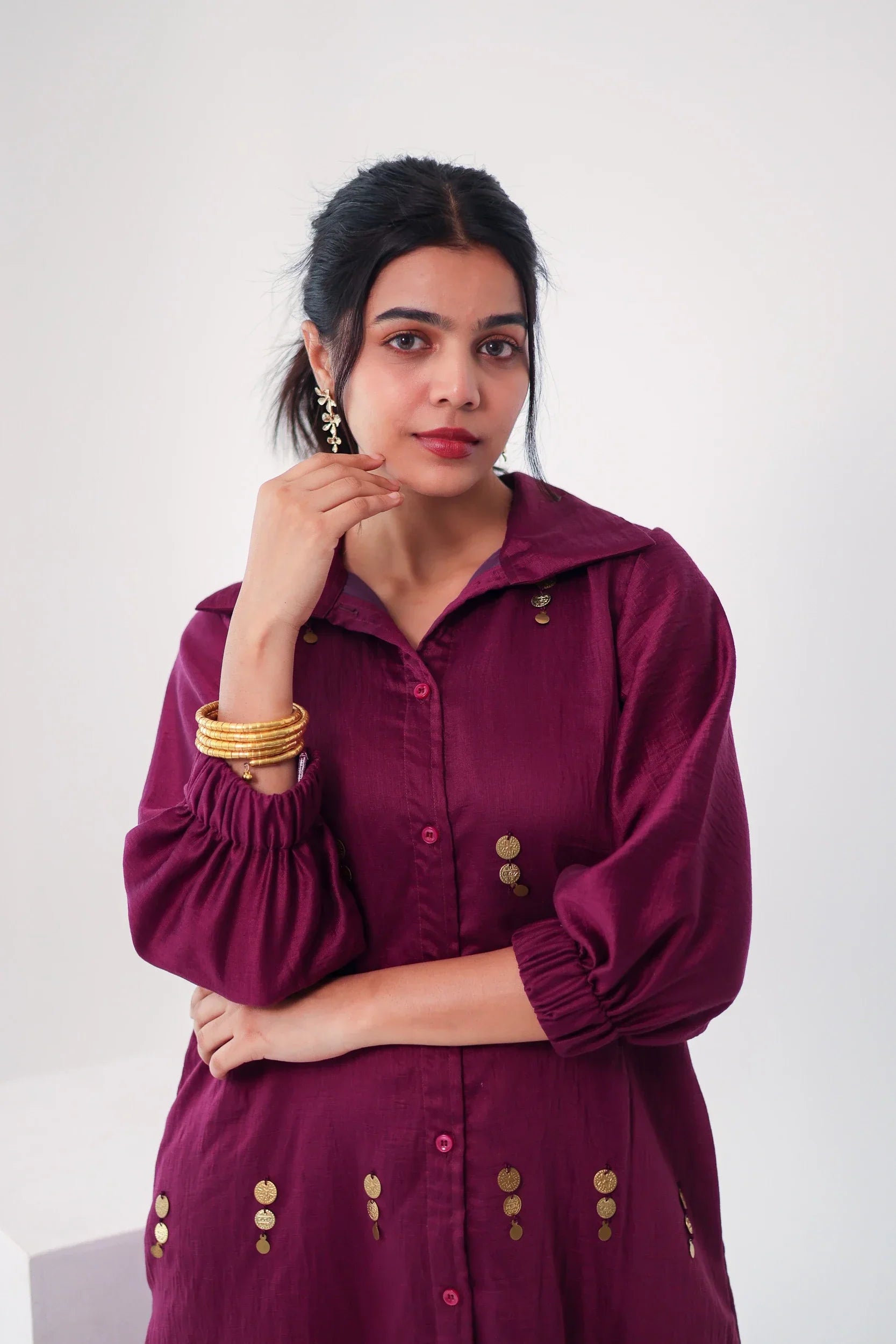 Purple Embroidered Chanderi Silk dress - Hello June