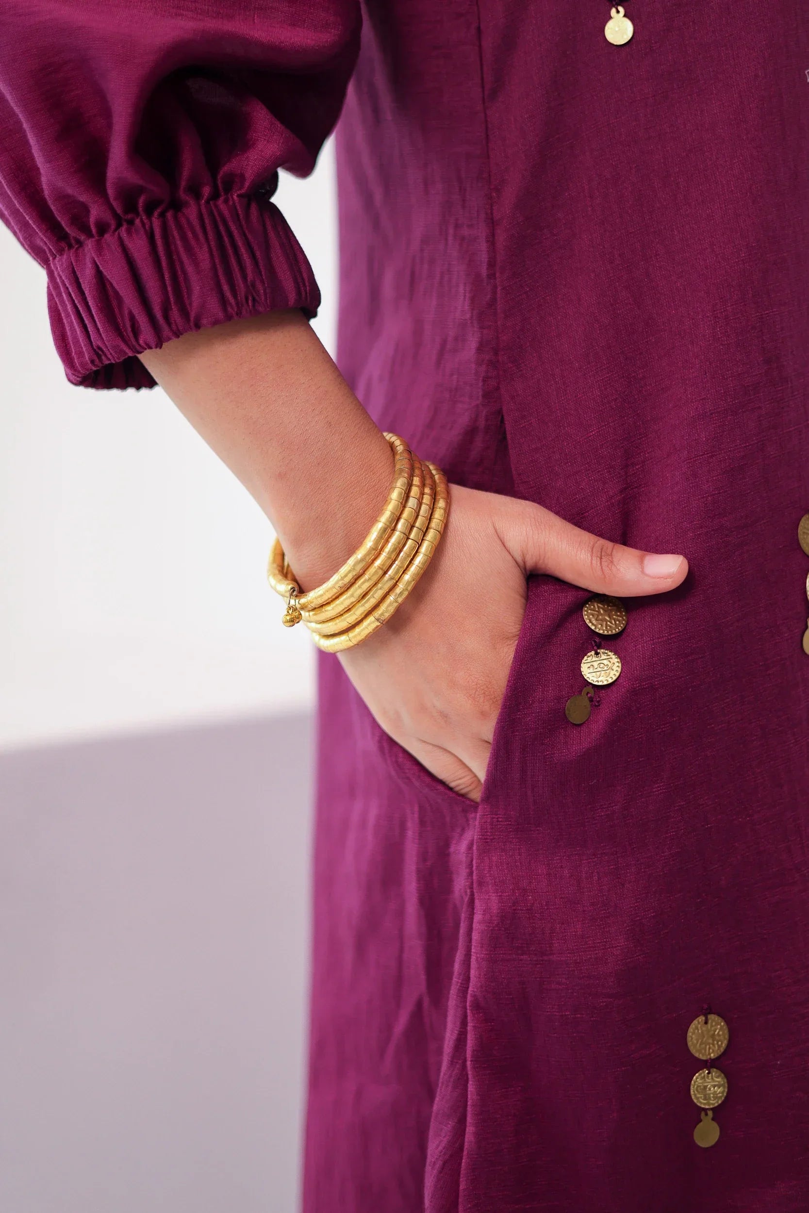 Purple Embroidered Chanderi Silk dress - Label Xari