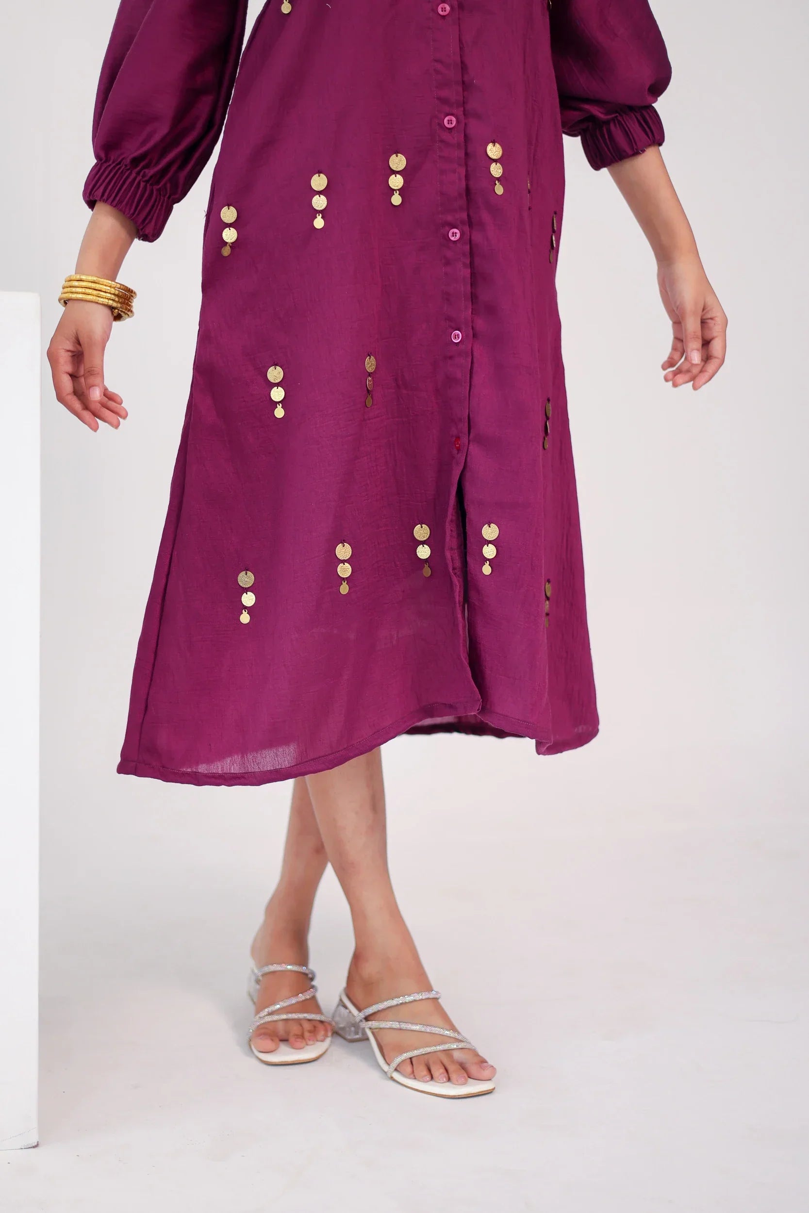 Purple Embroidered Chanderi Silk dress - Hello June