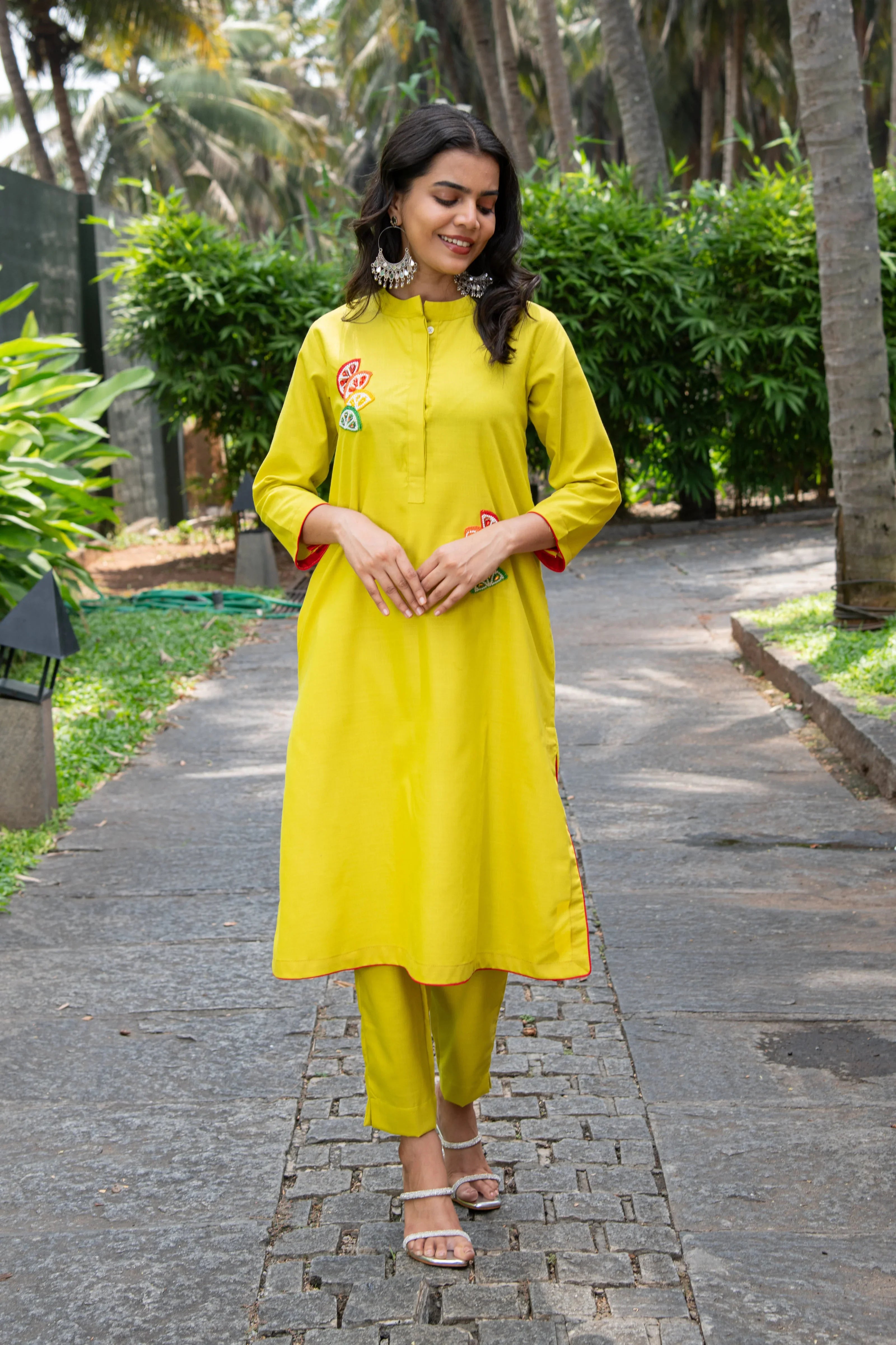 Green Cotton Co-Ord with Lime Embroidery - Hello June