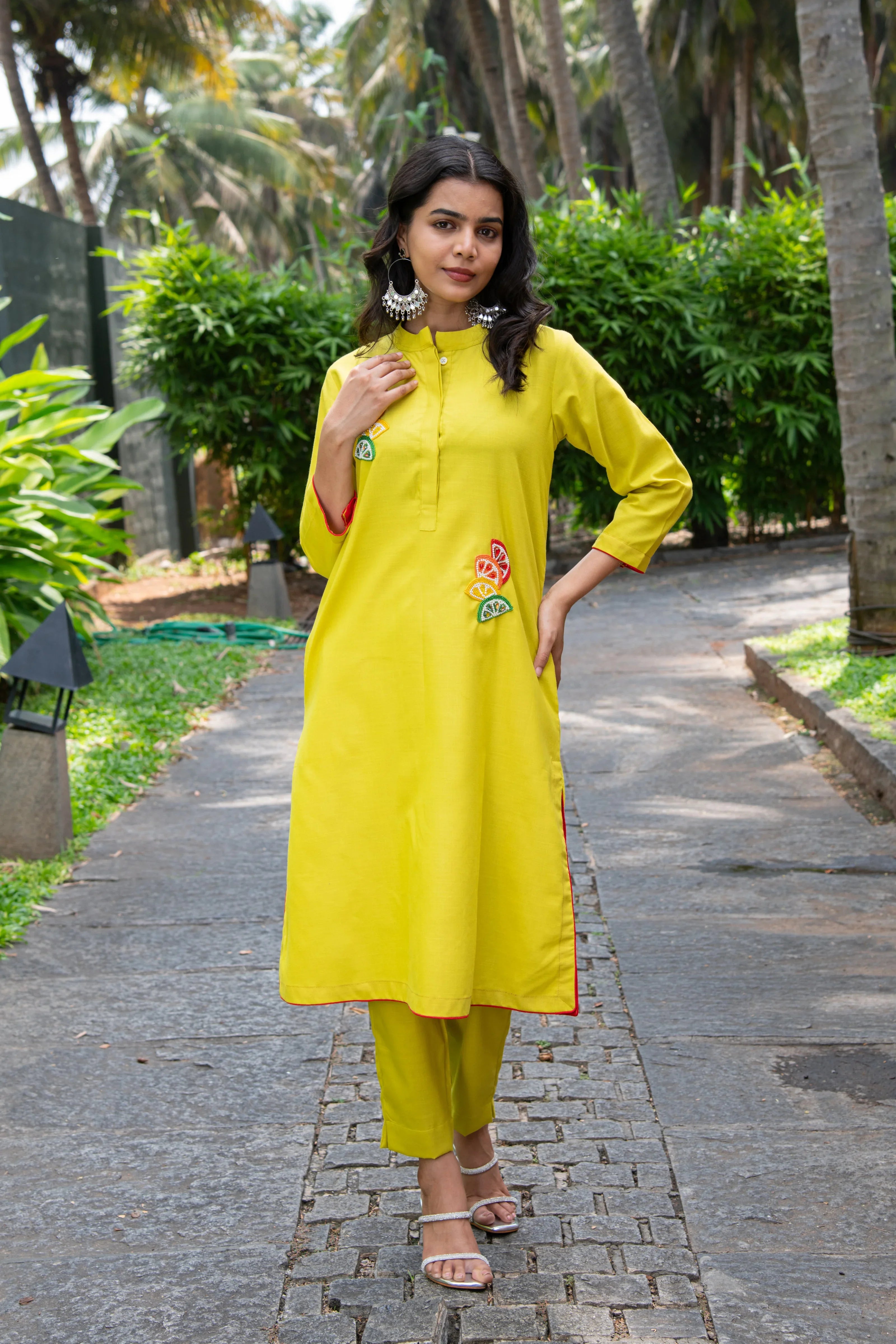 Green Cotton Co-Ord with Lime Embroidery - Hello June