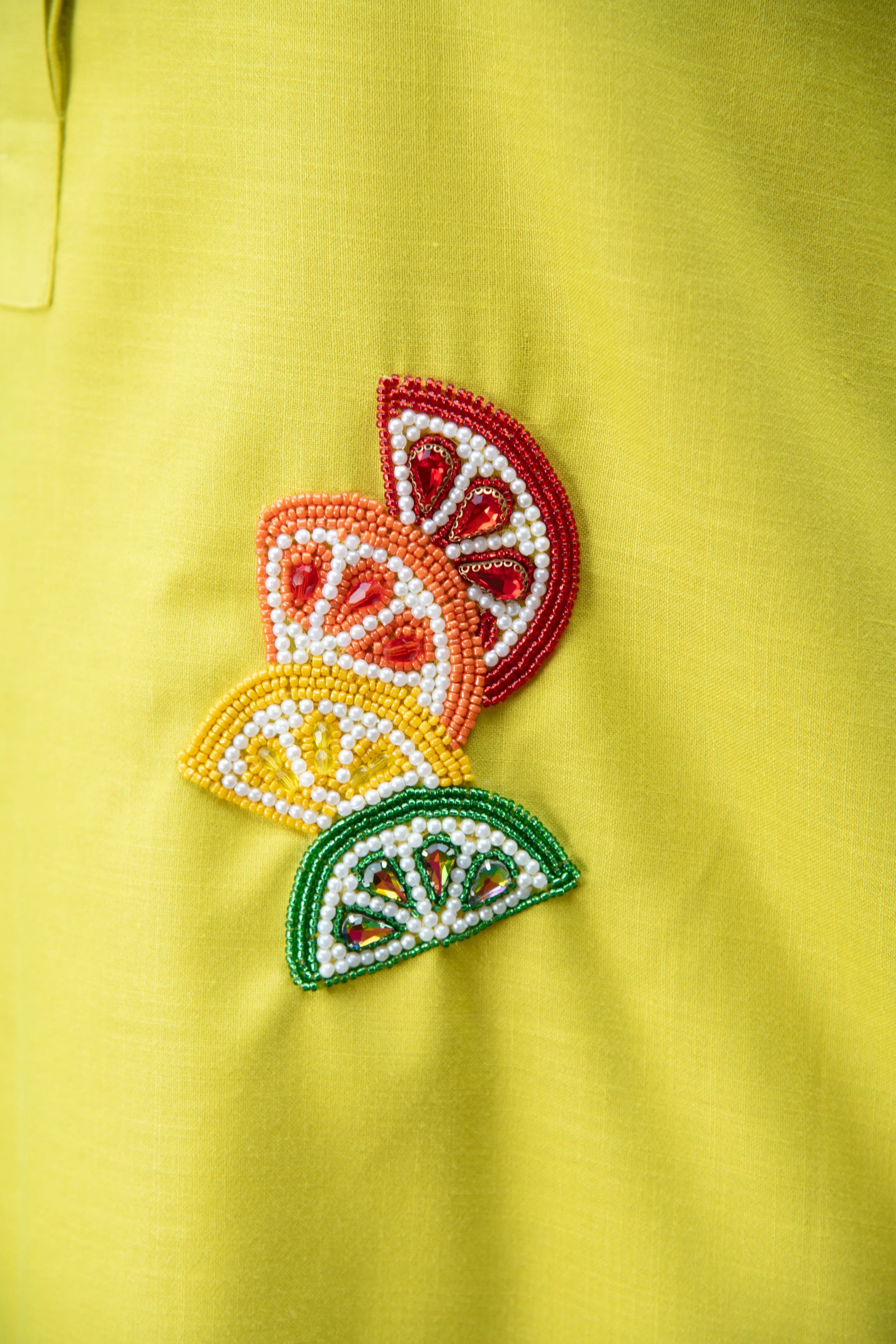 Green Cotton Co-Ord with Lime Embroidery - Hello June