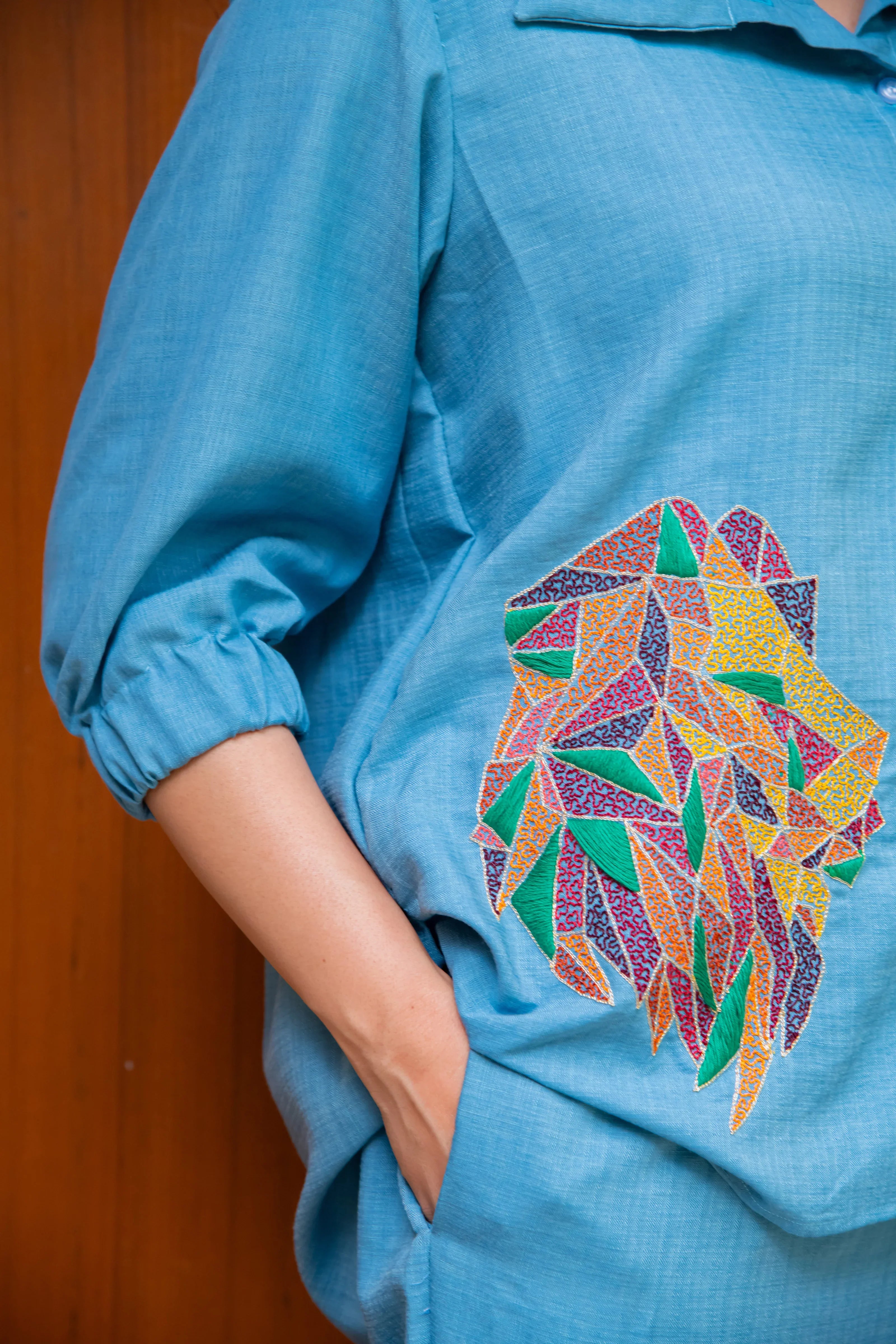 Blue Cotton Co-Ord with Lion Embroidery - Hello June