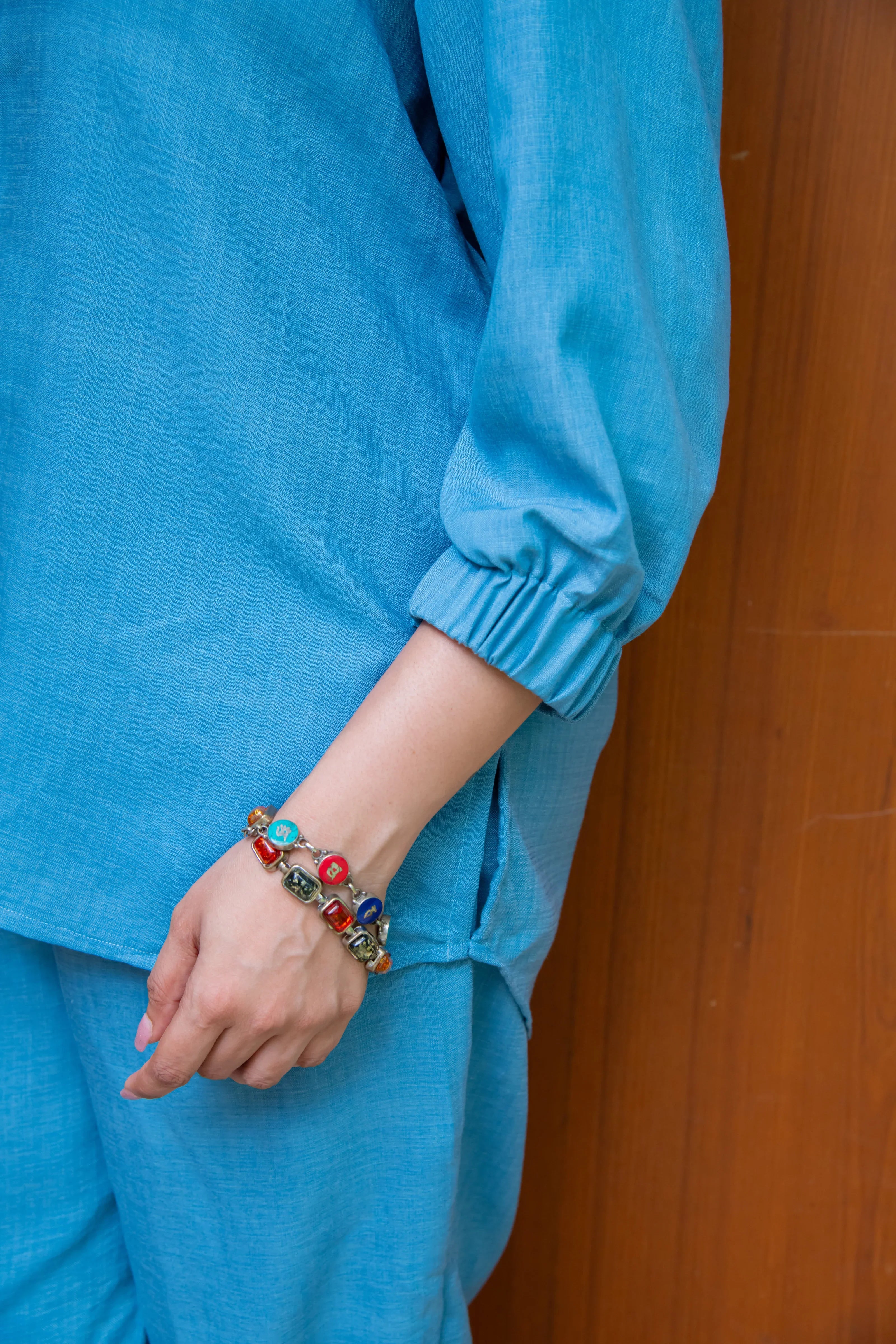 Blue Cotton Co-Ord with Lion Embroidery - Hello June