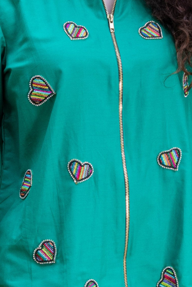 Green Cotton Co-ord with Heart Embroidery - Label Xari