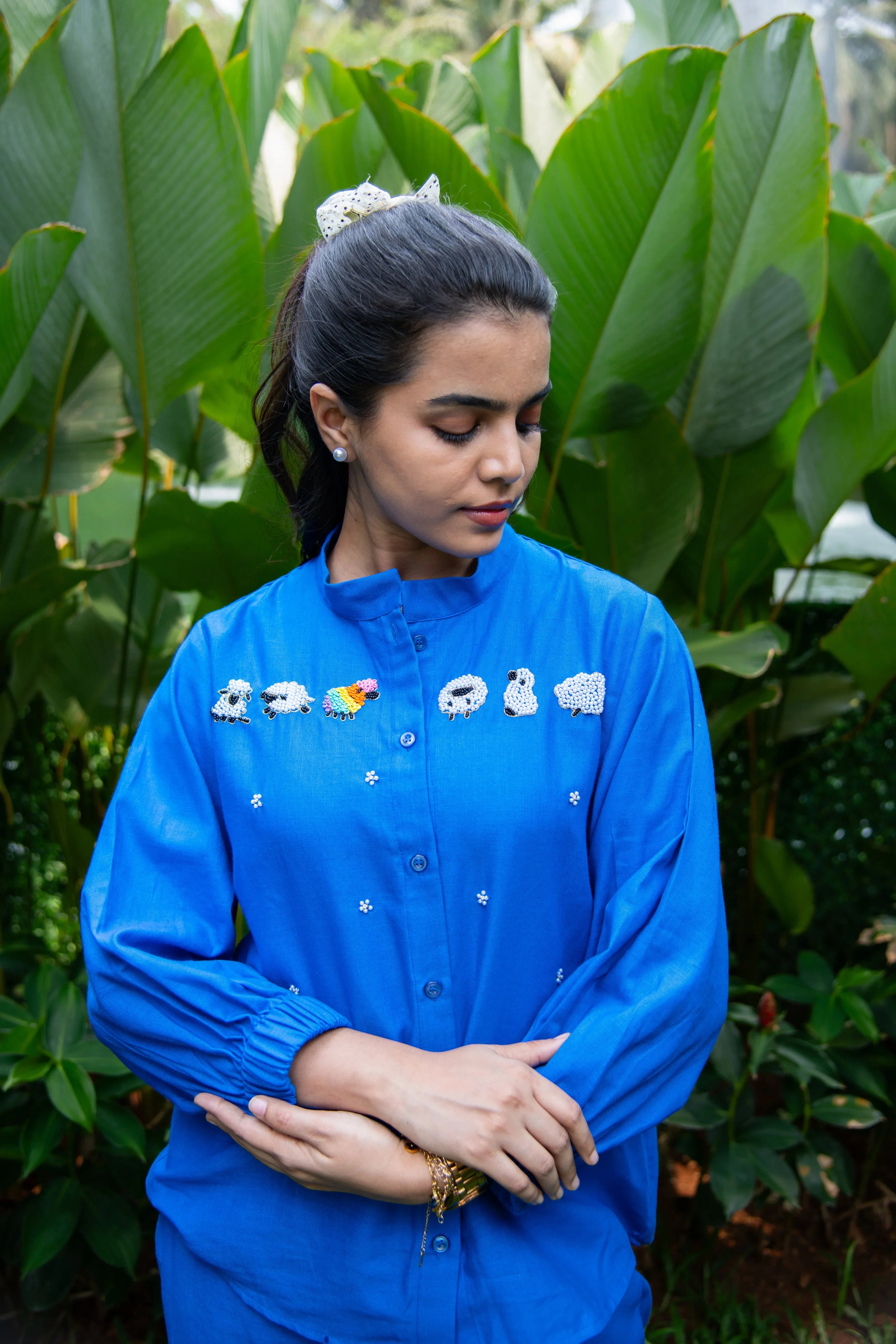 Royal Blue Cotton Co-Ord with Sheep Embroidery - Hello June