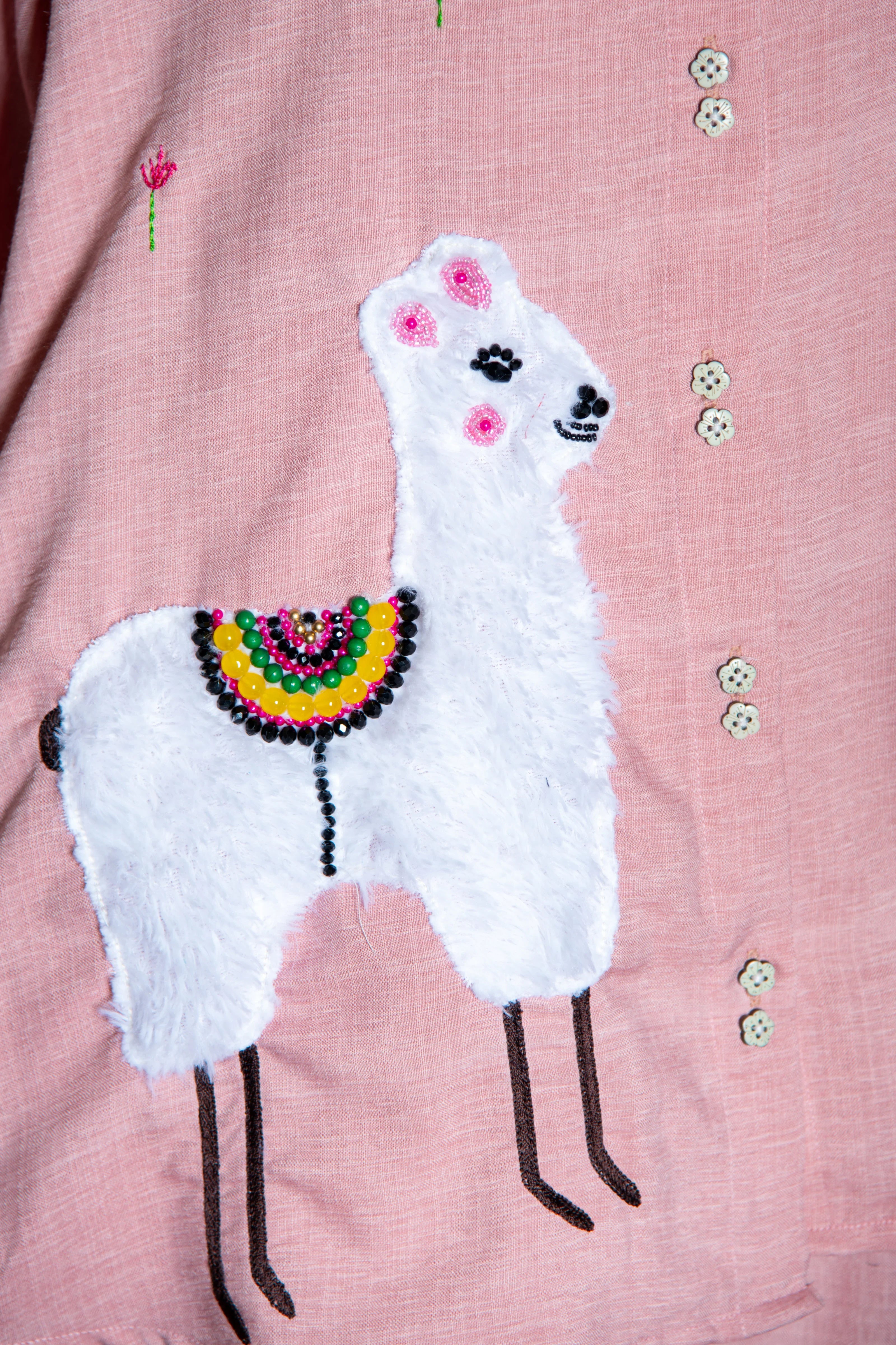 Pink Cotton Co-Ord with Lama Embroidery - Hello June