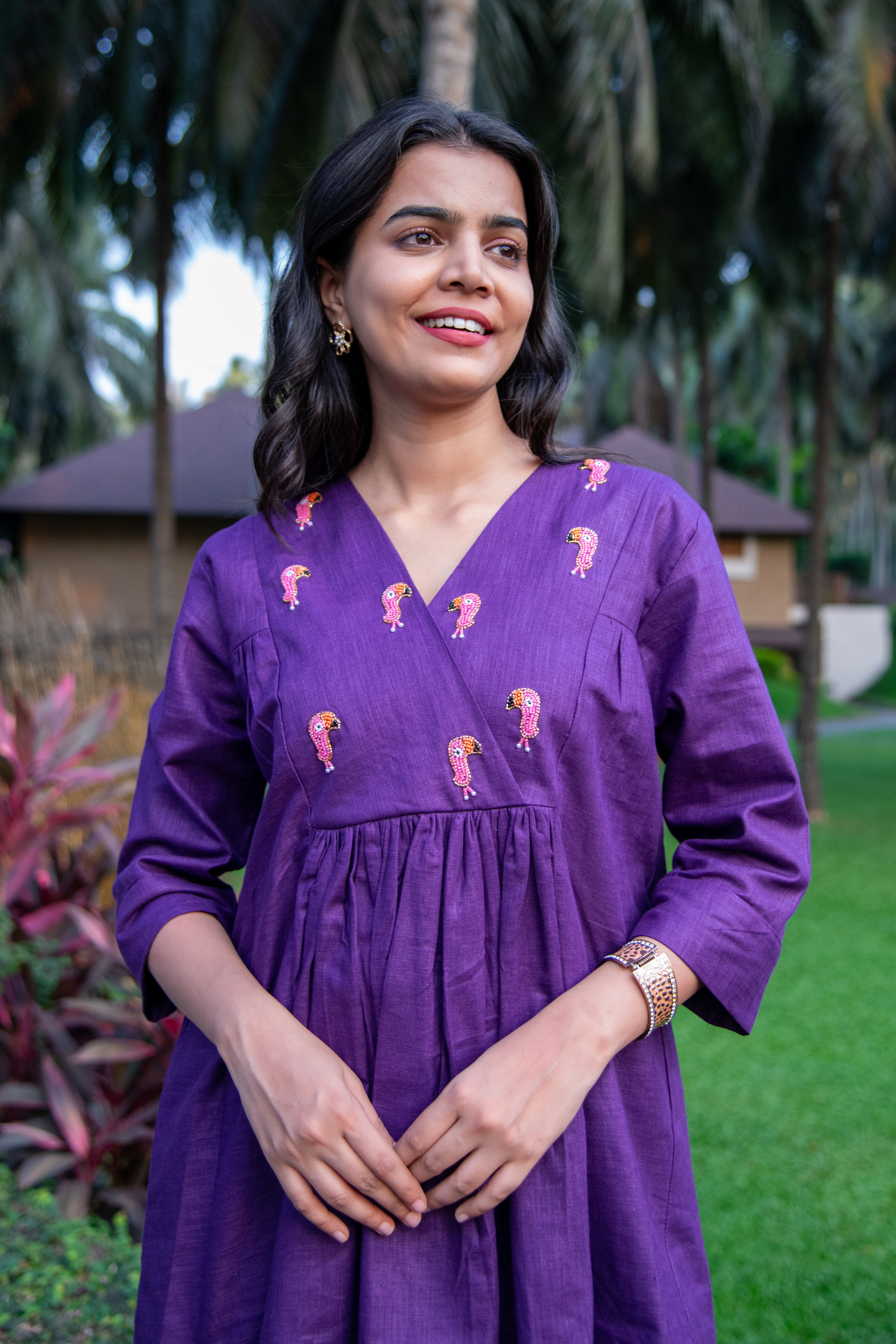 Purple Cotton Linen Co-Ord with Tucan Embroidery - Label Xari