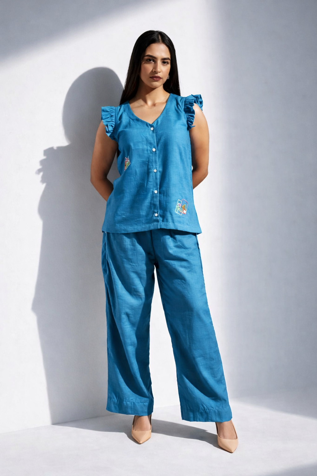 Denim Blue Co-Ord with Thread Embroidery