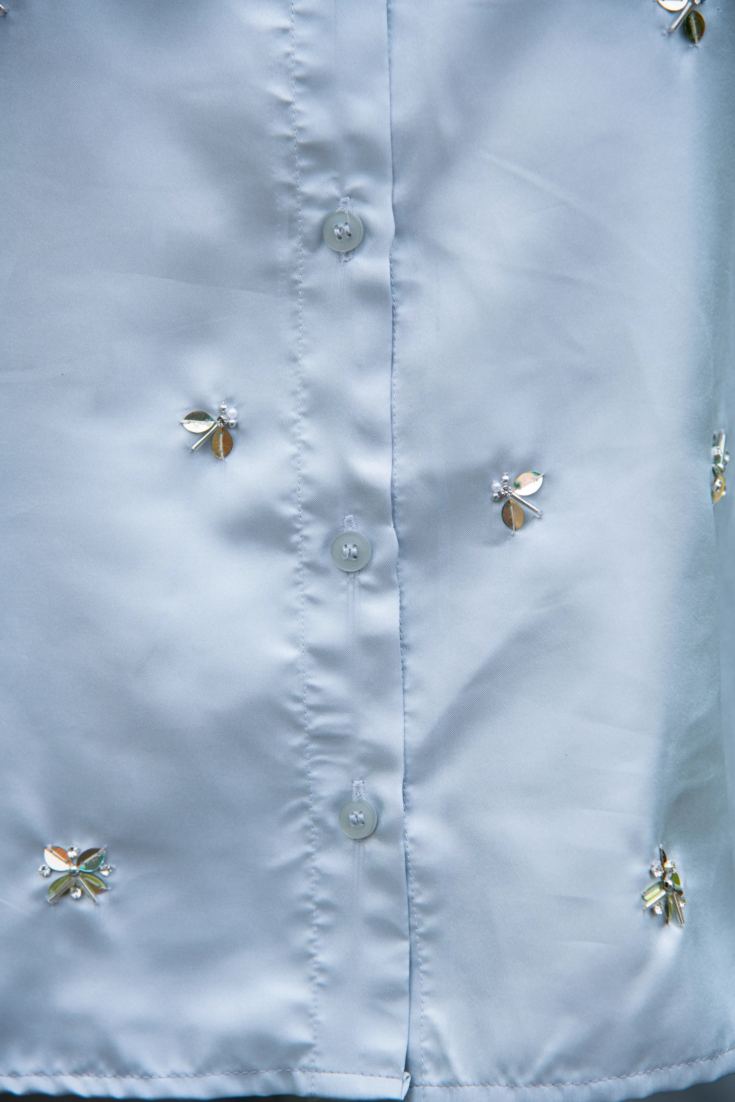 Light Grey Cotton Satin Sequin Embroidered Co-Ord - Hello June