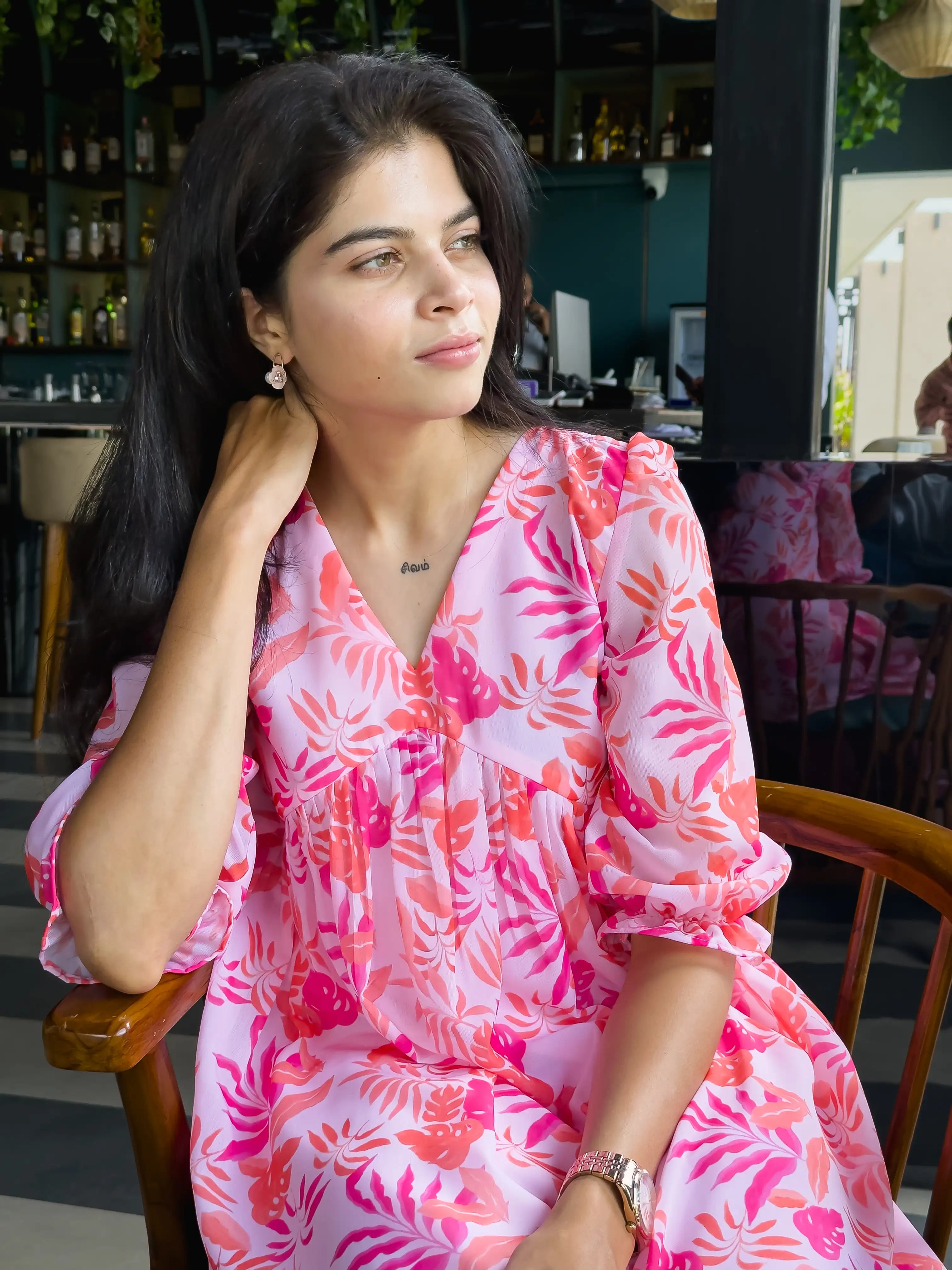 Pink Tropic Tangle Georgette Dress