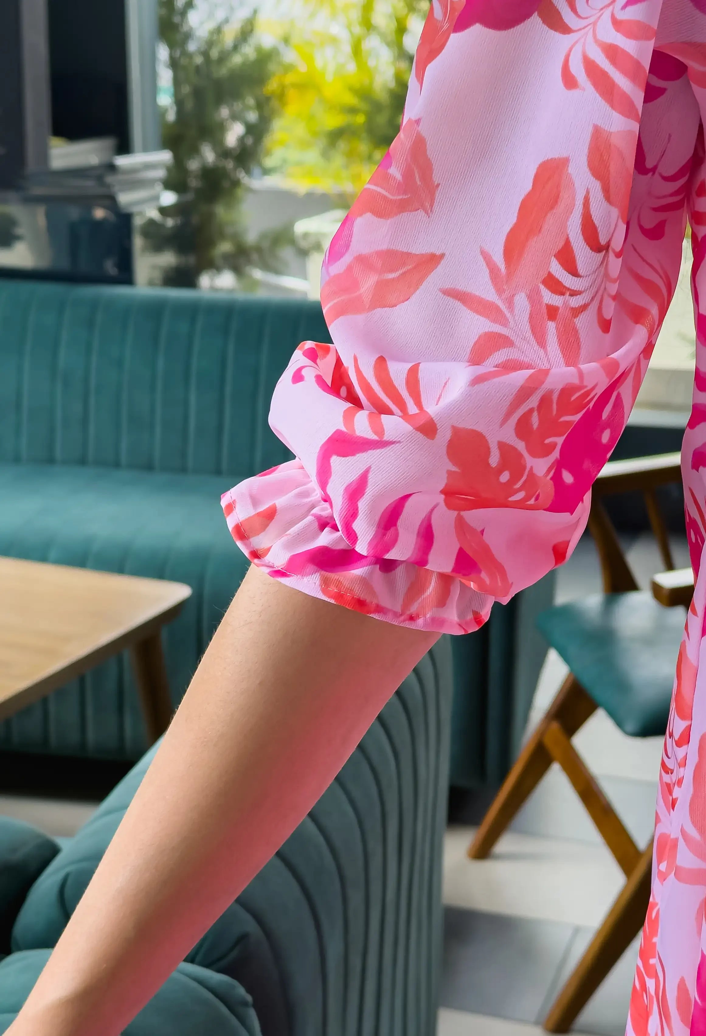 Pink Tropic Tangle Georgette Dress - Hello June