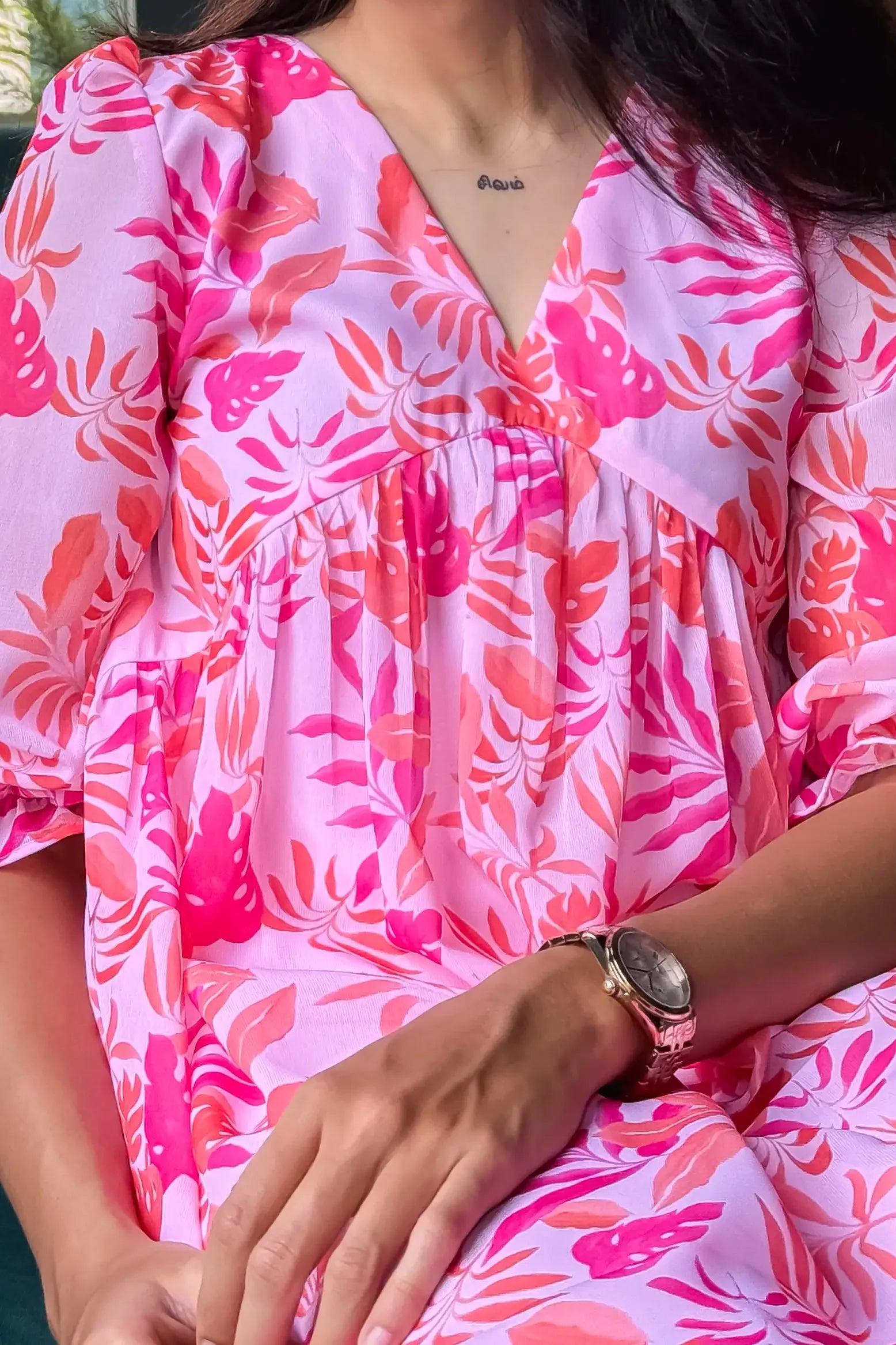 Pink Tropic Tangle Georgette Dress - Hello June