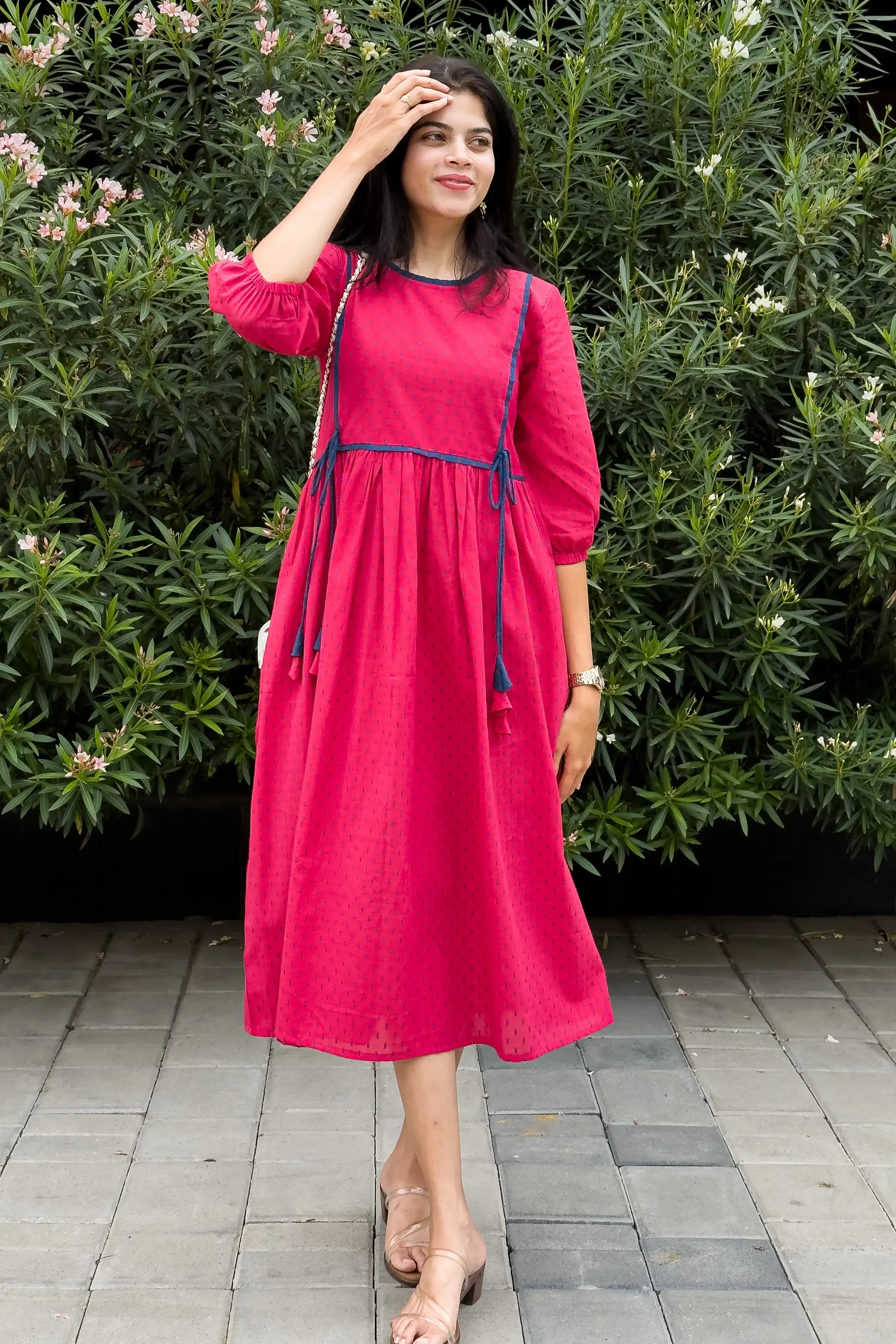 Pink Handloom Cotton Dress - Hello June