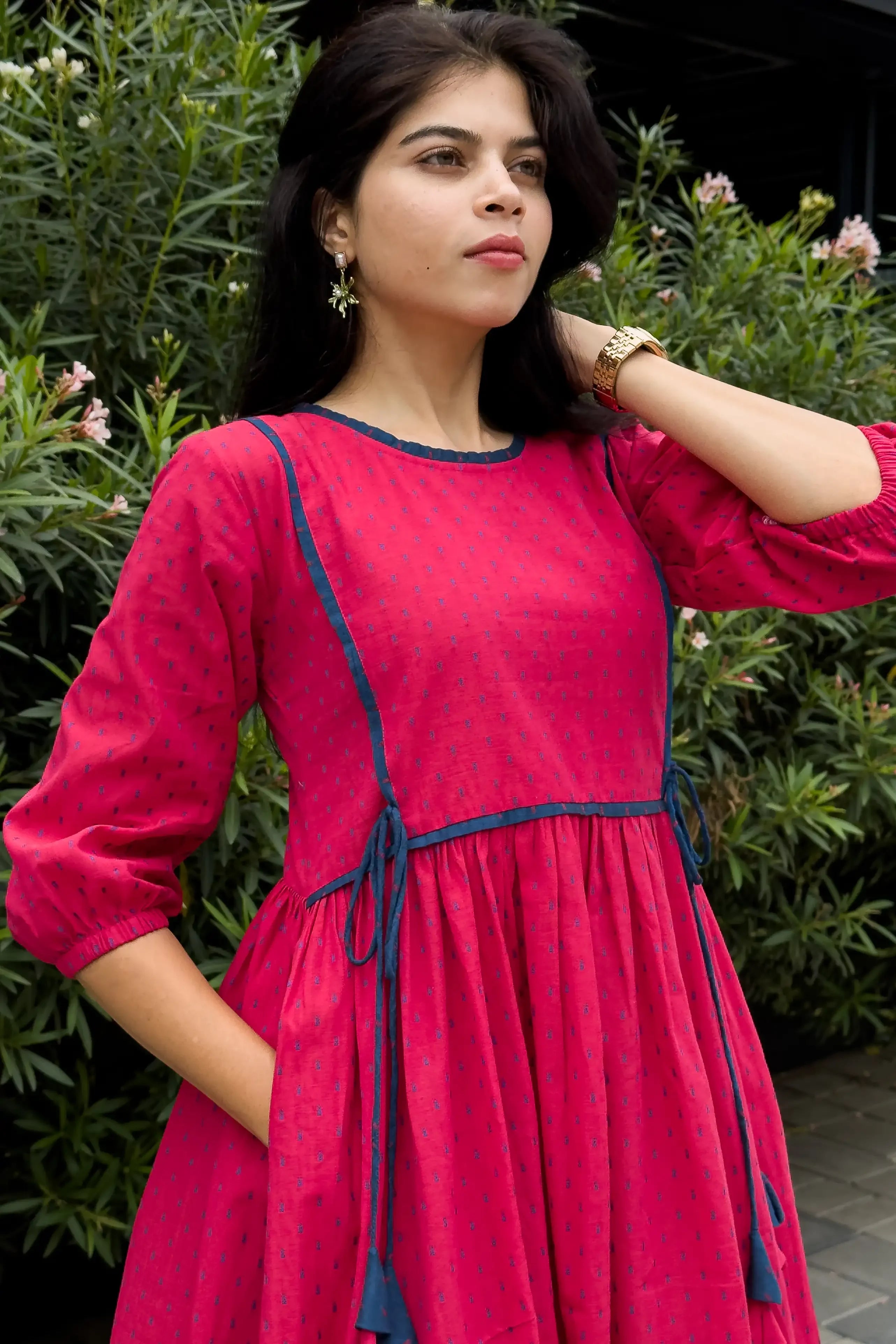 Pink Handloom Cotton Dress - Hello June