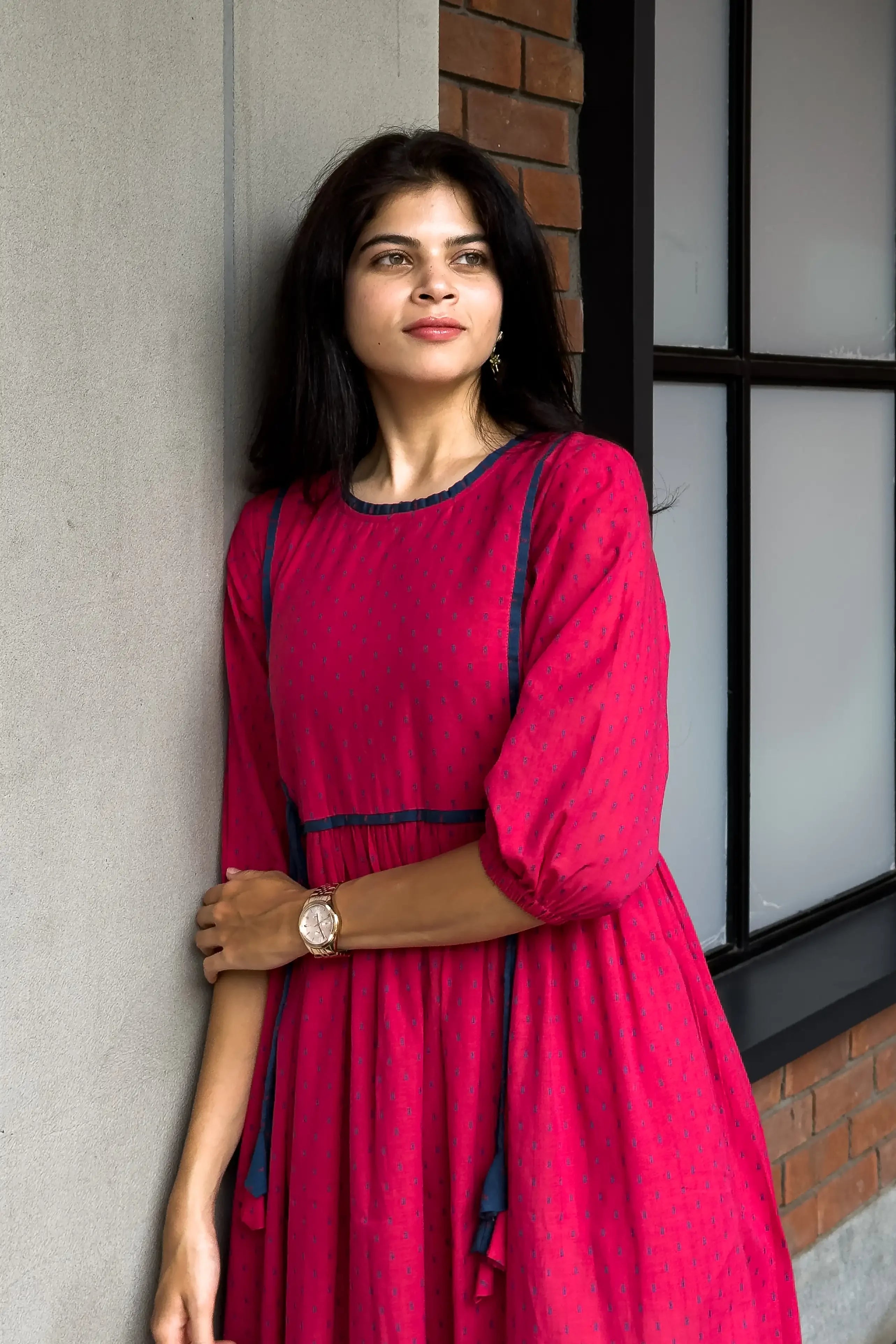 Pink Handloom Cotton Dress - Hello June