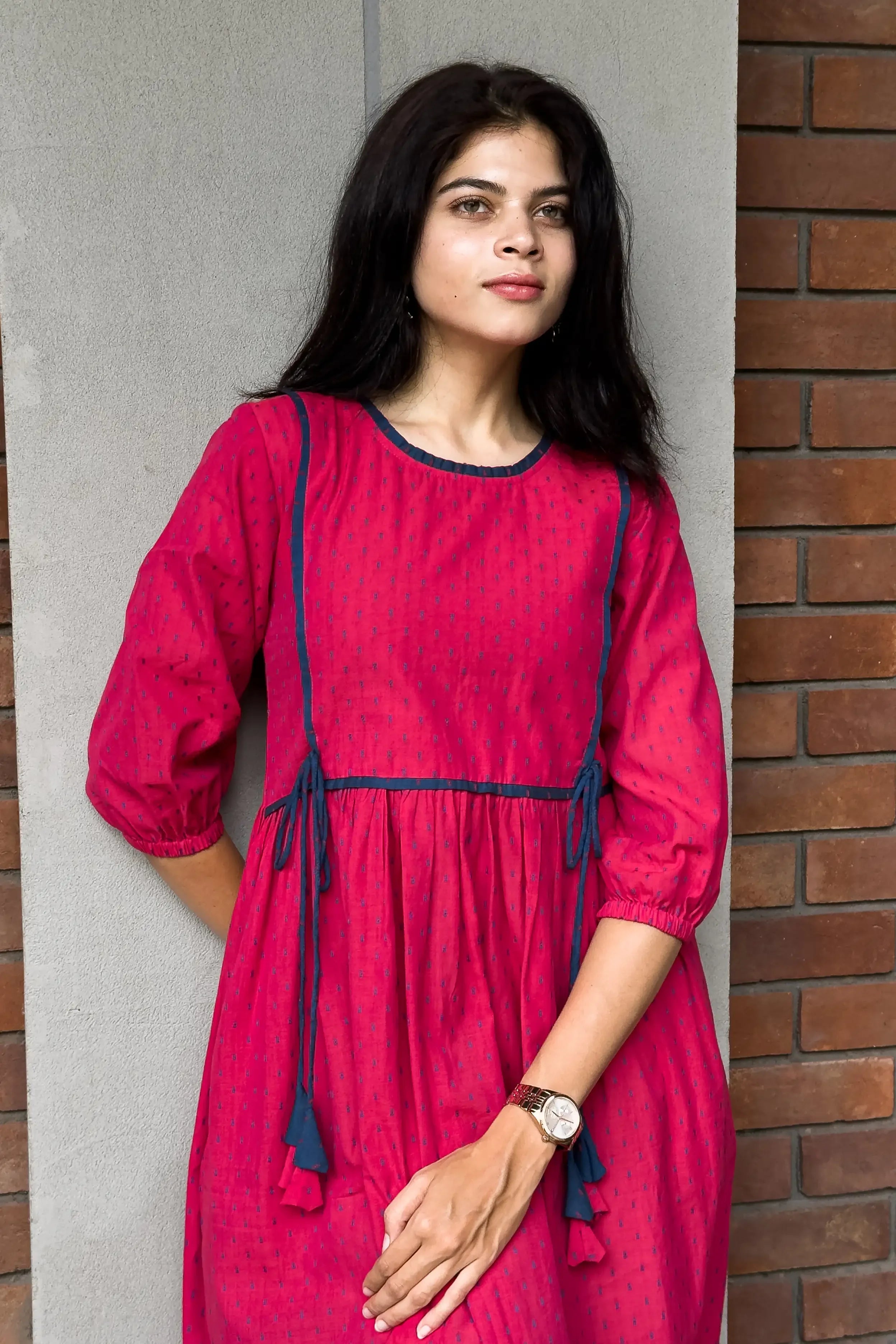 Pink Handloom Cotton Dress - Hello June