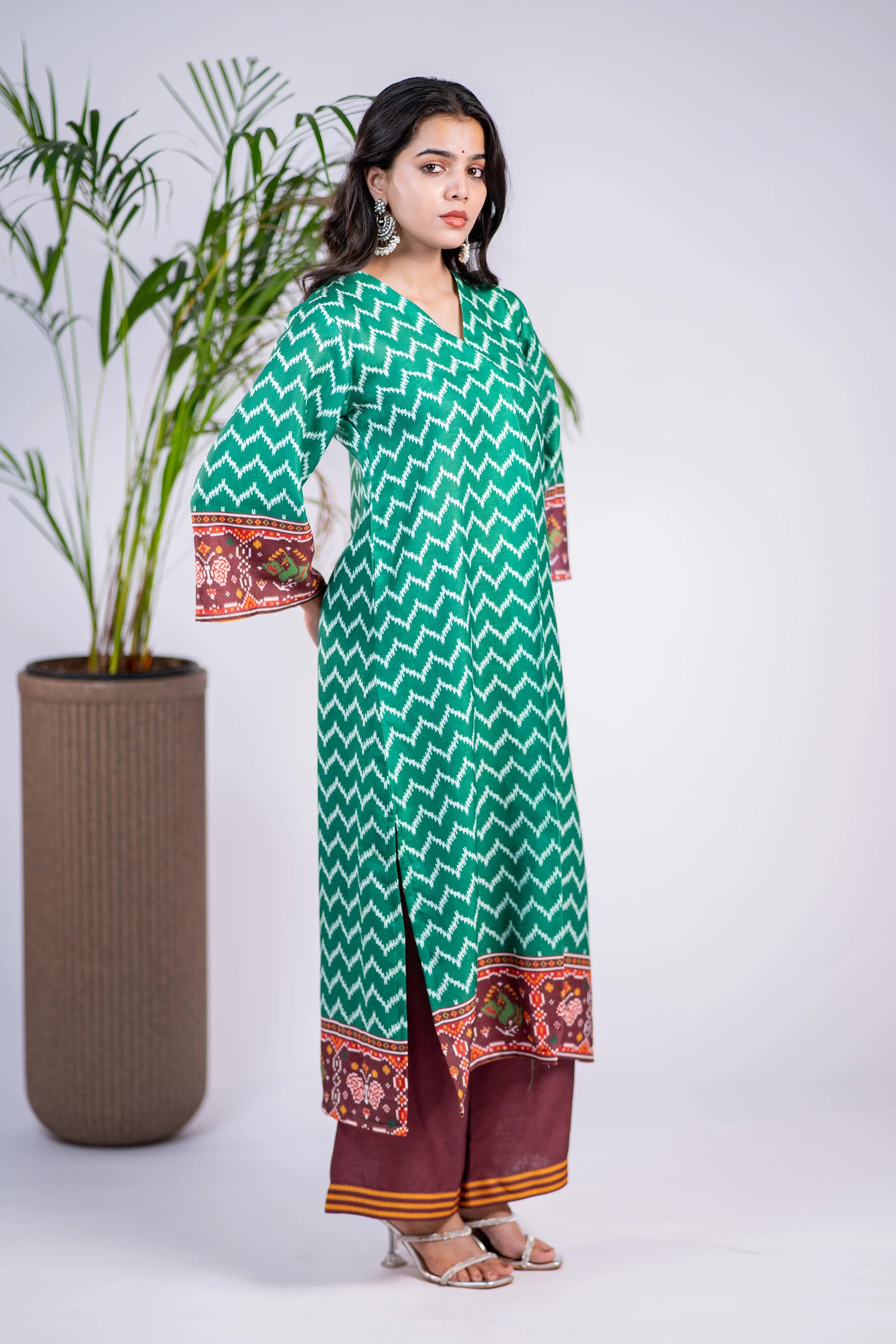 Emerald Ikkat Linen Kurta Set