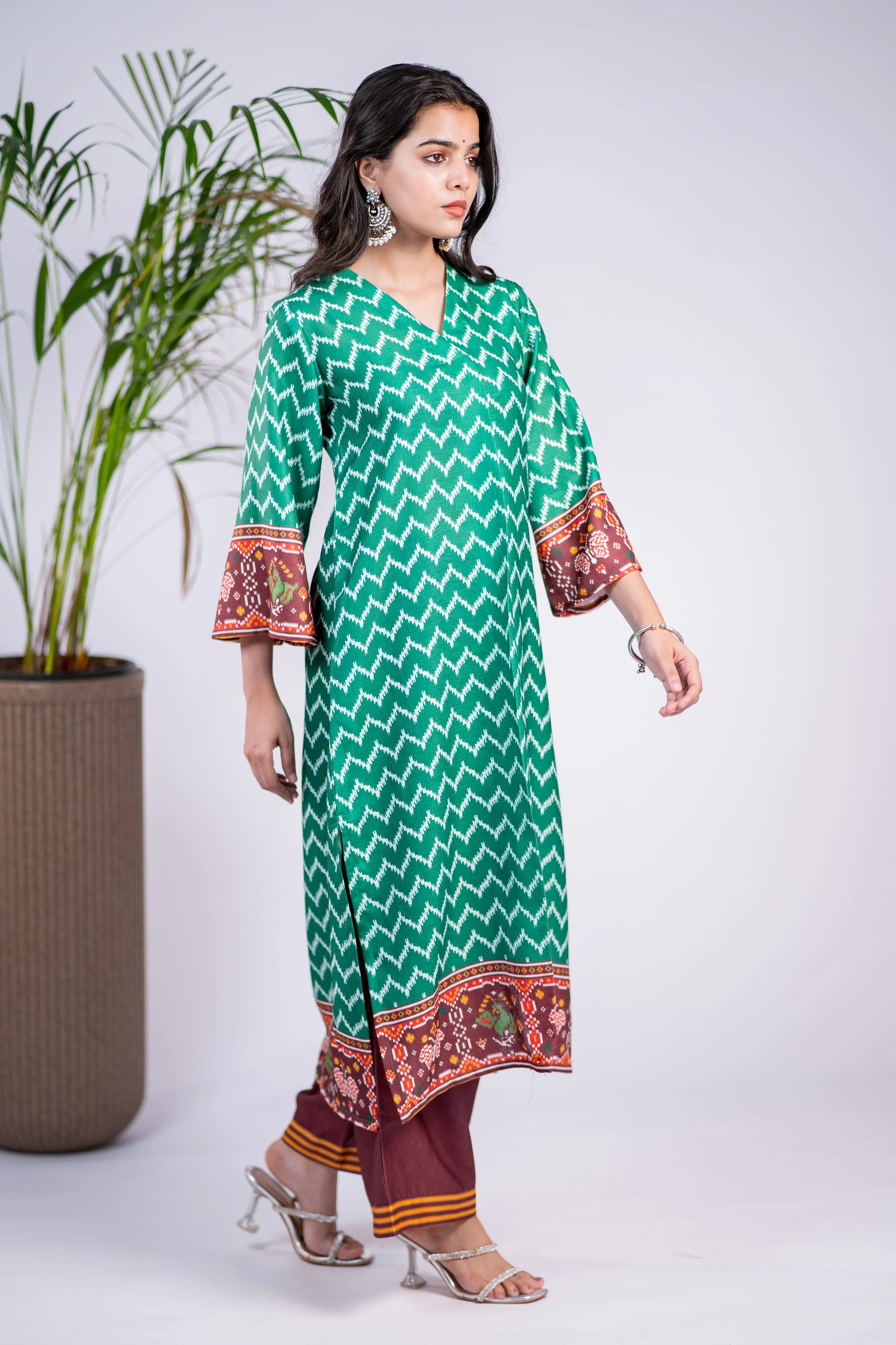 Emerald Ikkat Linen Kurta Set