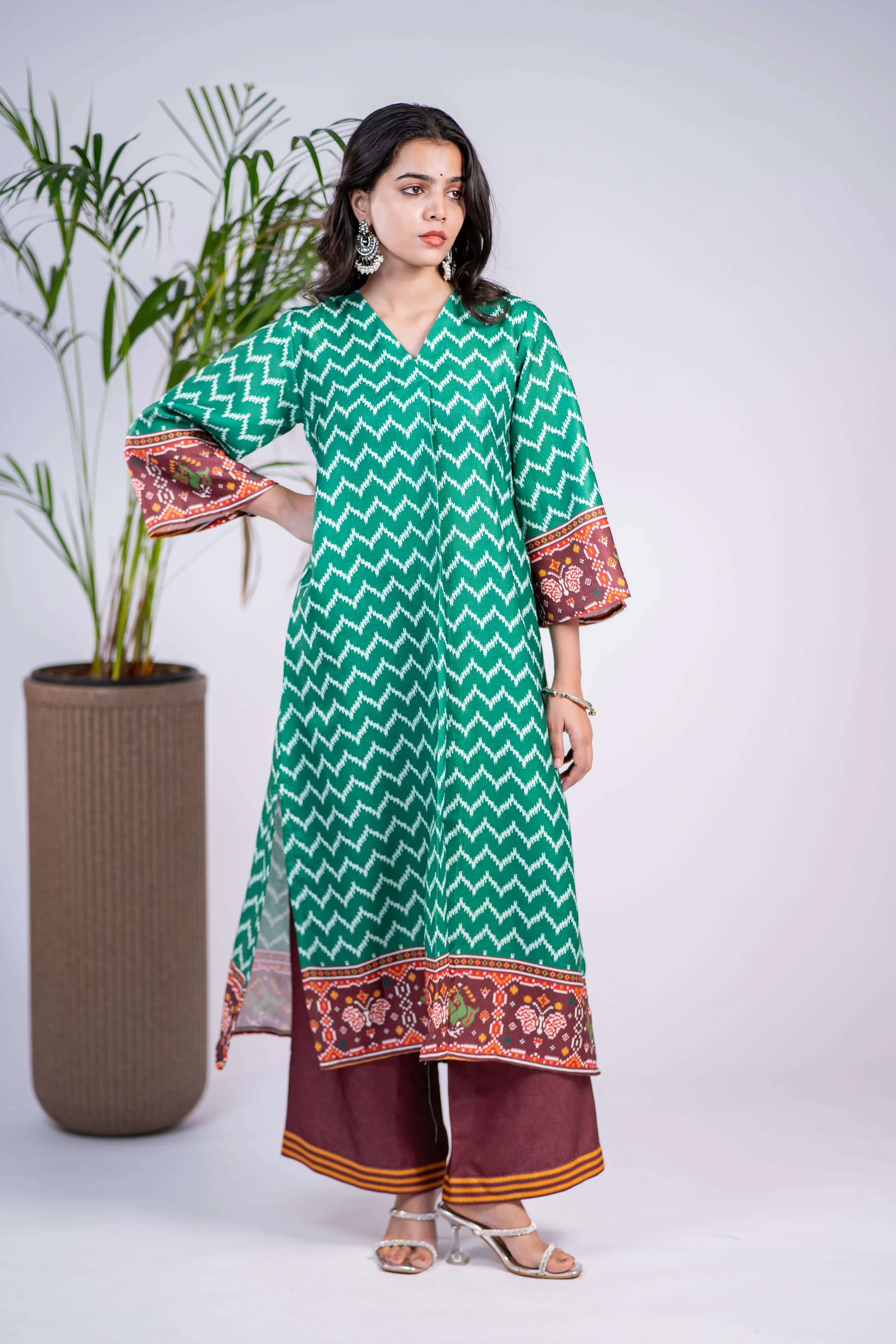 Emerald Ikkat Linen Kurta Set