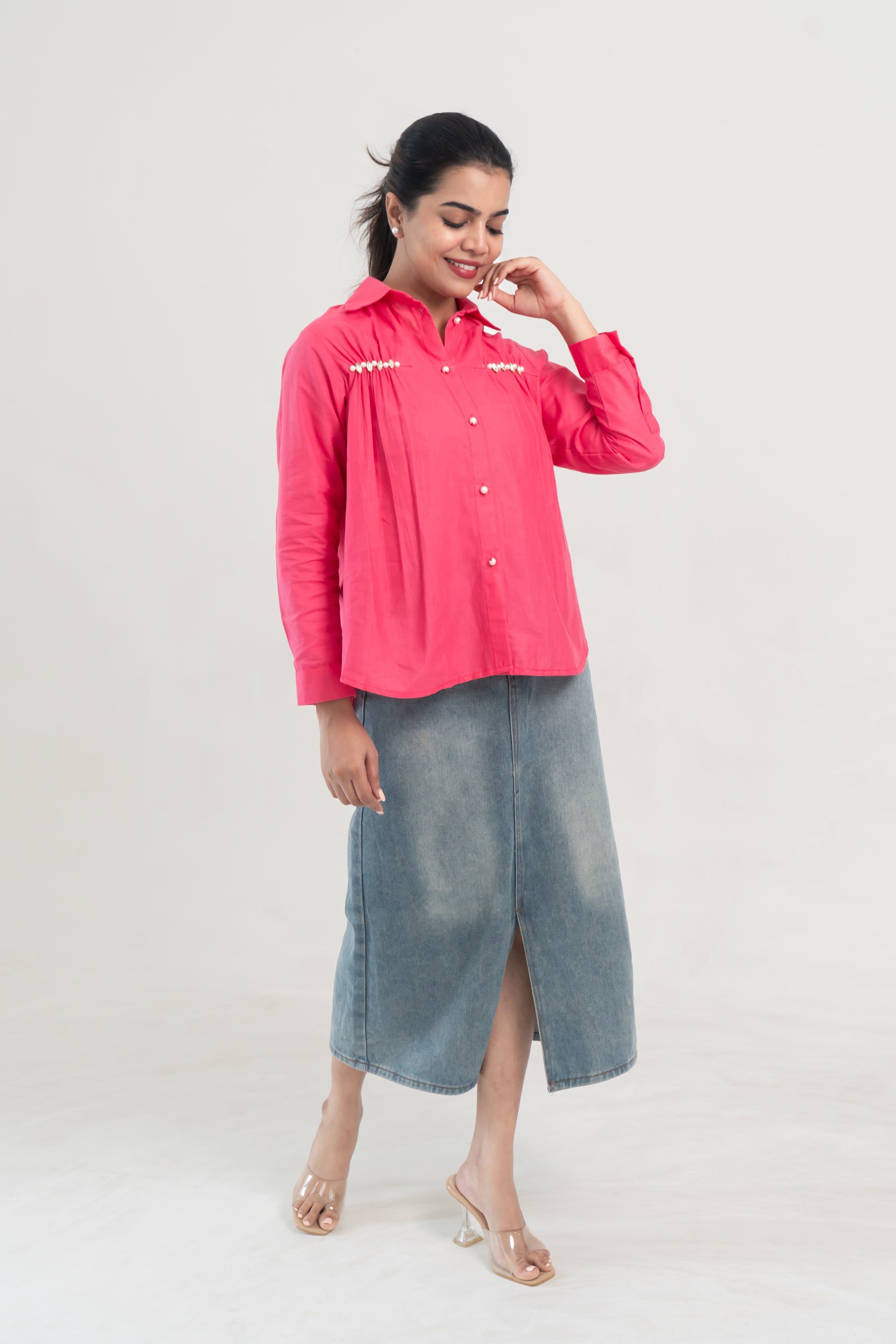Hot Pink Cotton Frill Shirt
