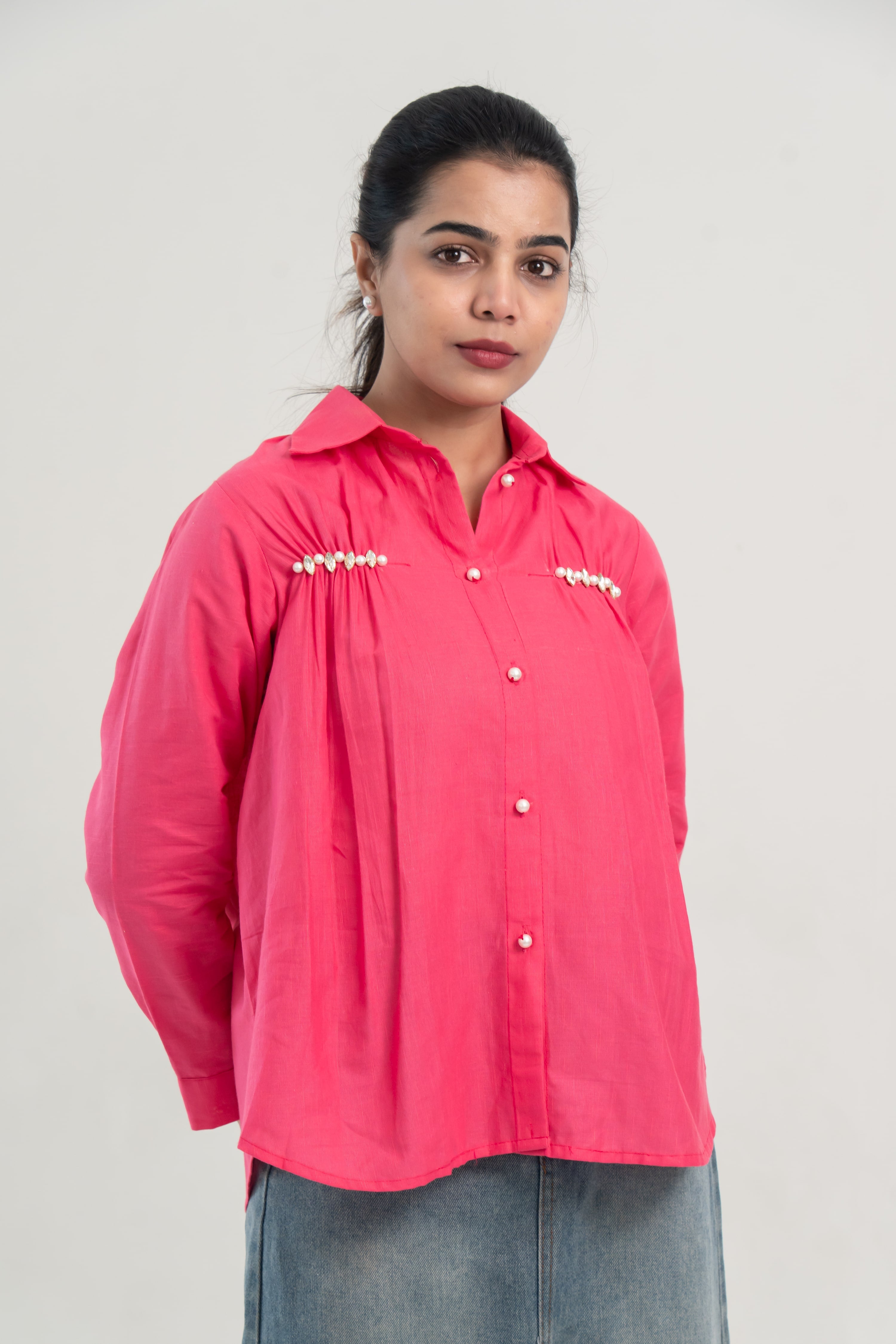 Hot Pink Cotton Frill Shirt