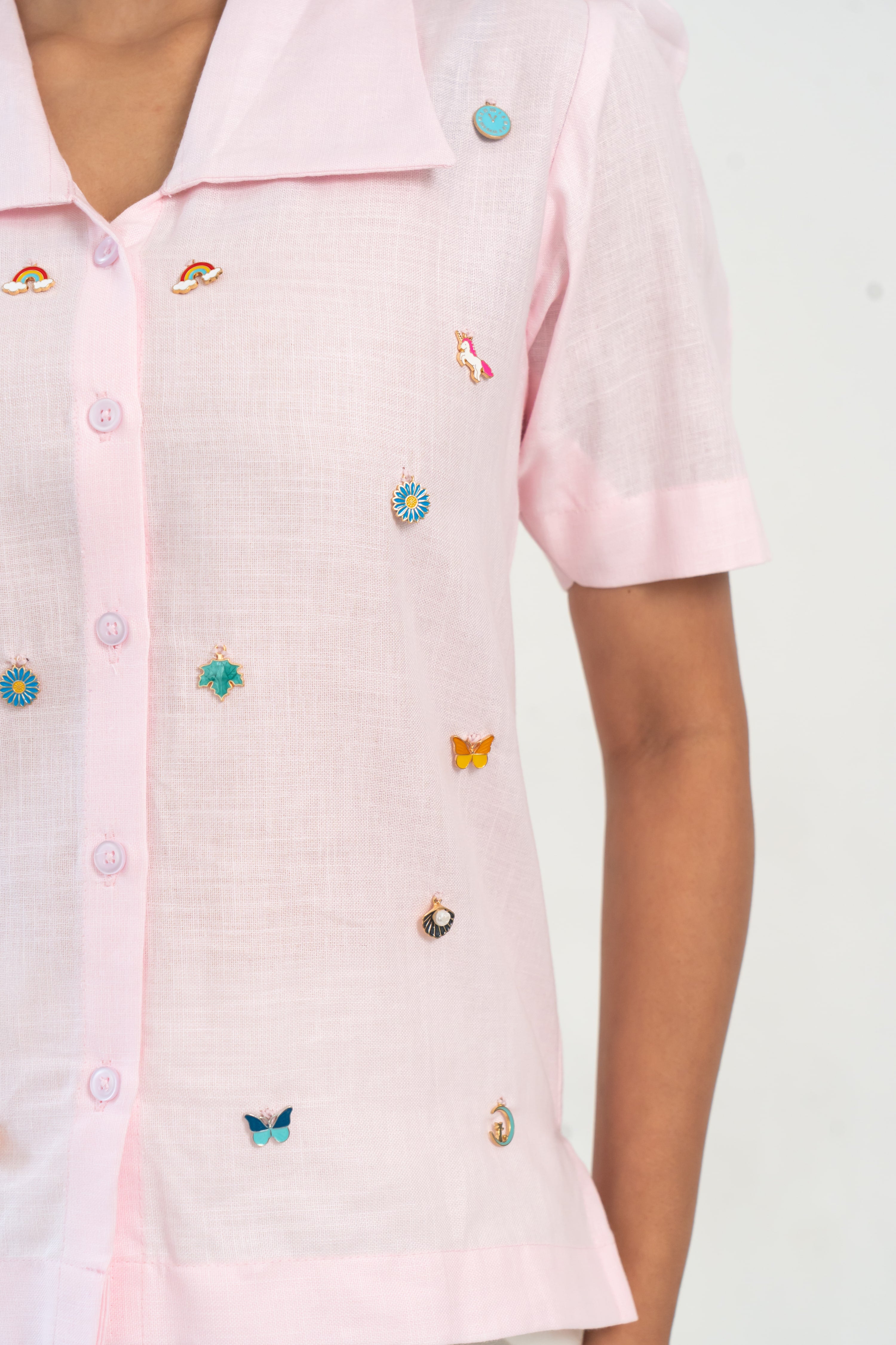Embroidered Charm Shirt - Pink