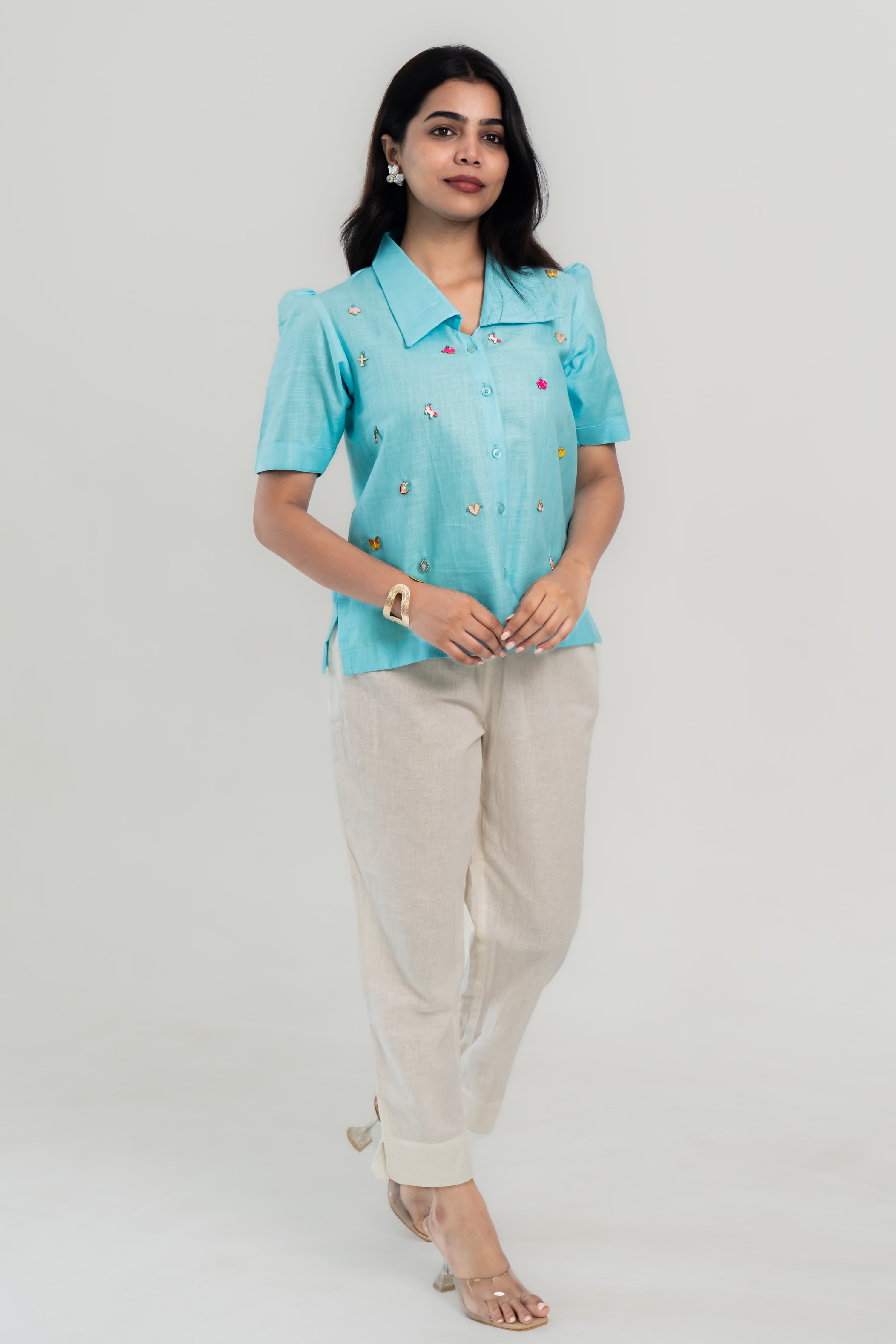 Embroidered Charm Shirt - Blue