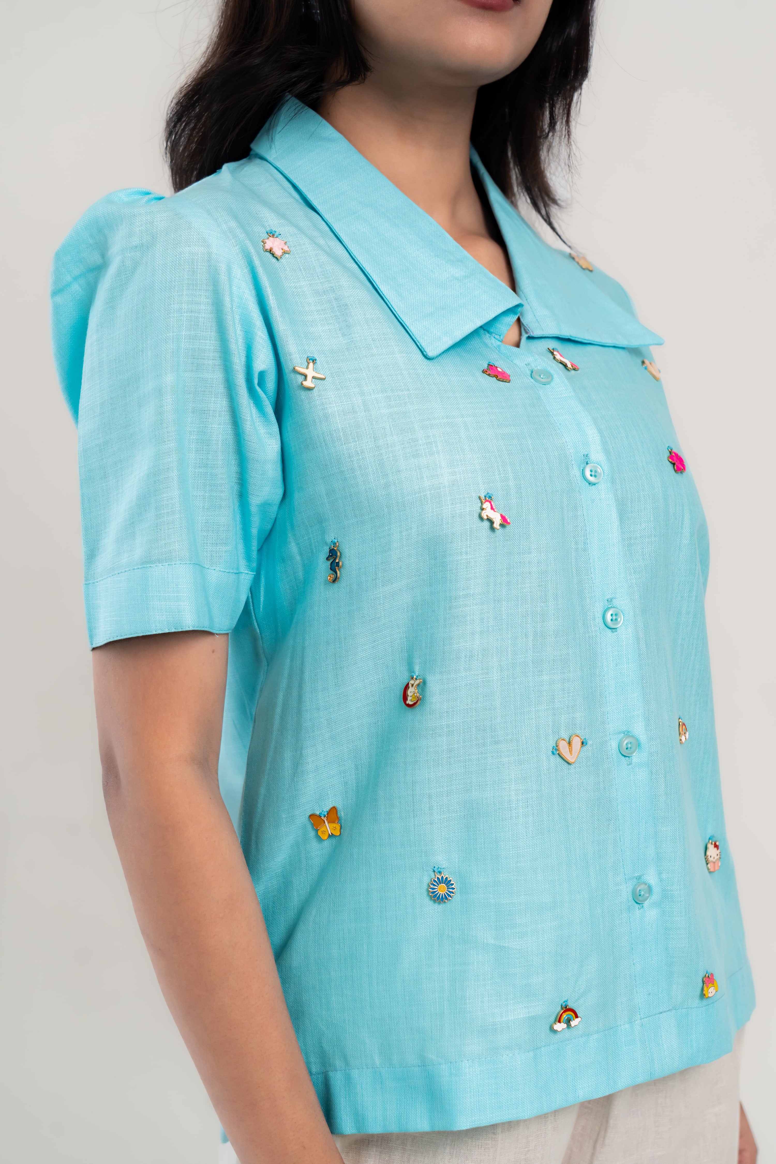 Embroidered Charm Shirt - Blue