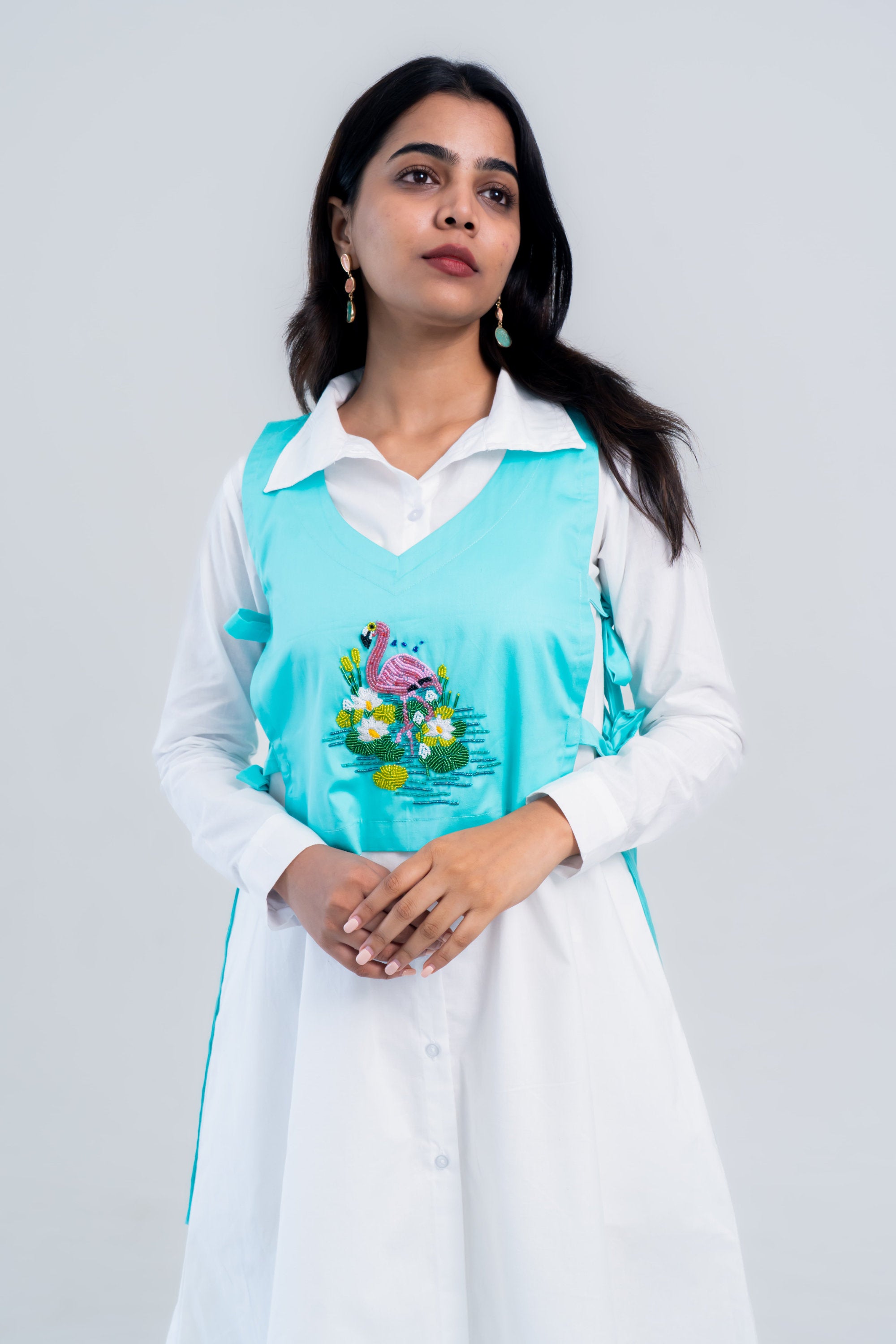 Flamingo Embroidered Tie-Up Vest