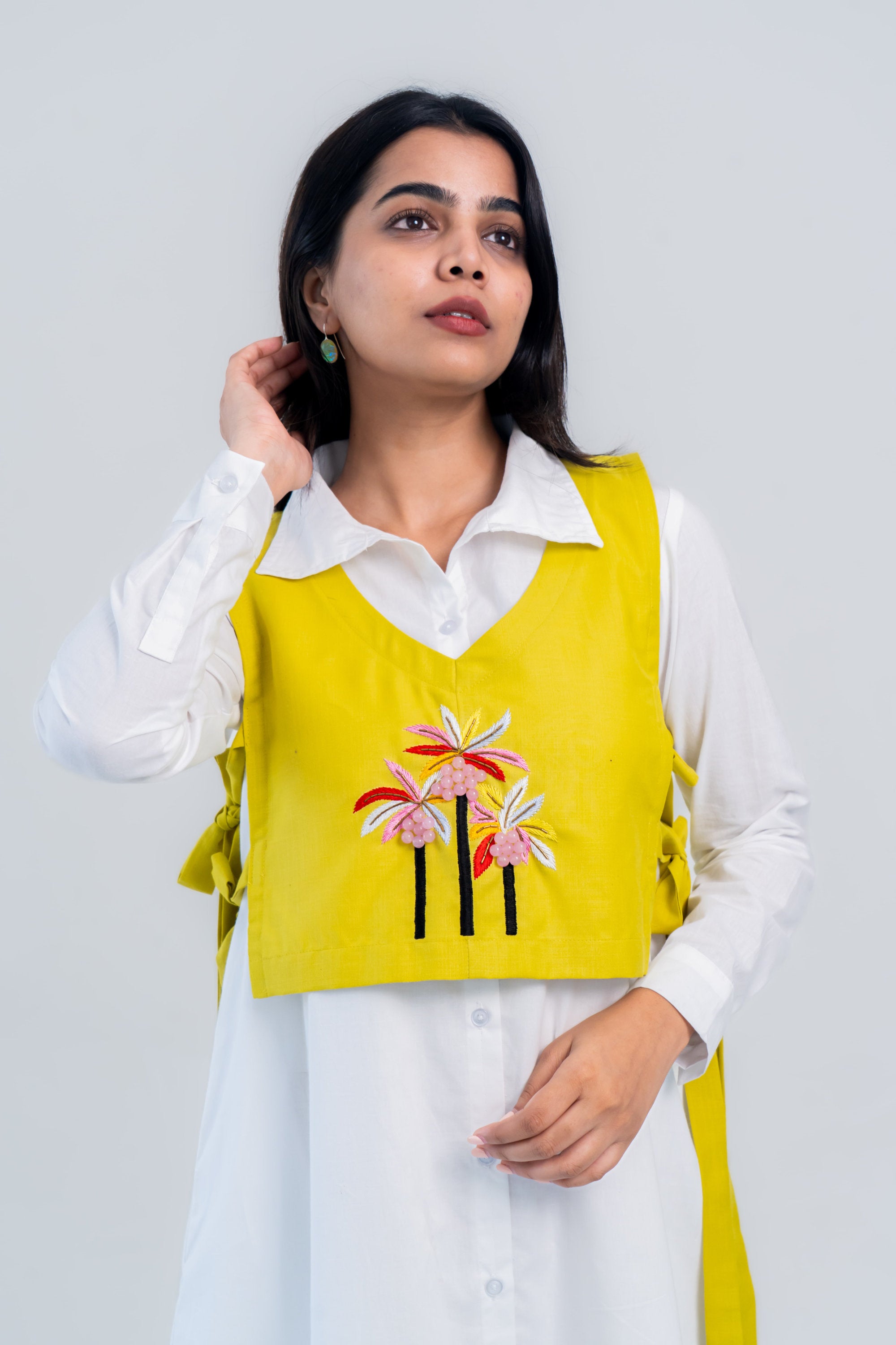 Palm Tree Embroidered Tie-Up Vest