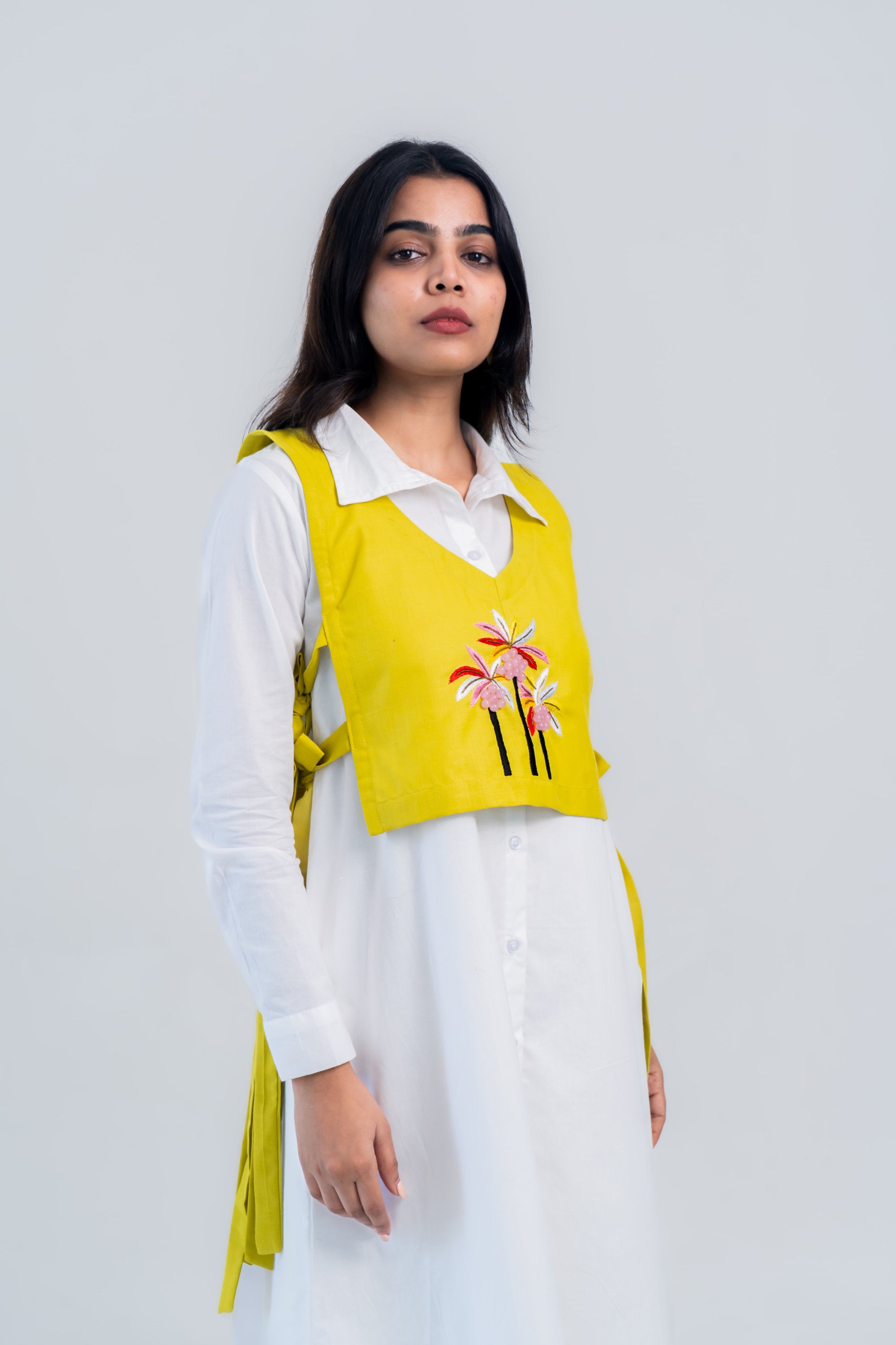 Palm Tree Embroidered Tie-Up Vest