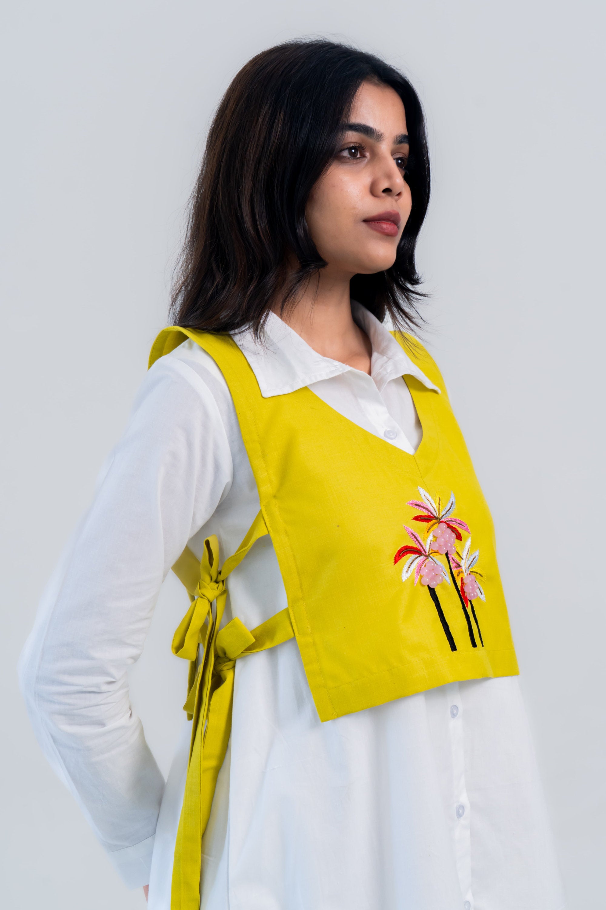 Palm Tree Embroidered Tie-Up Vest