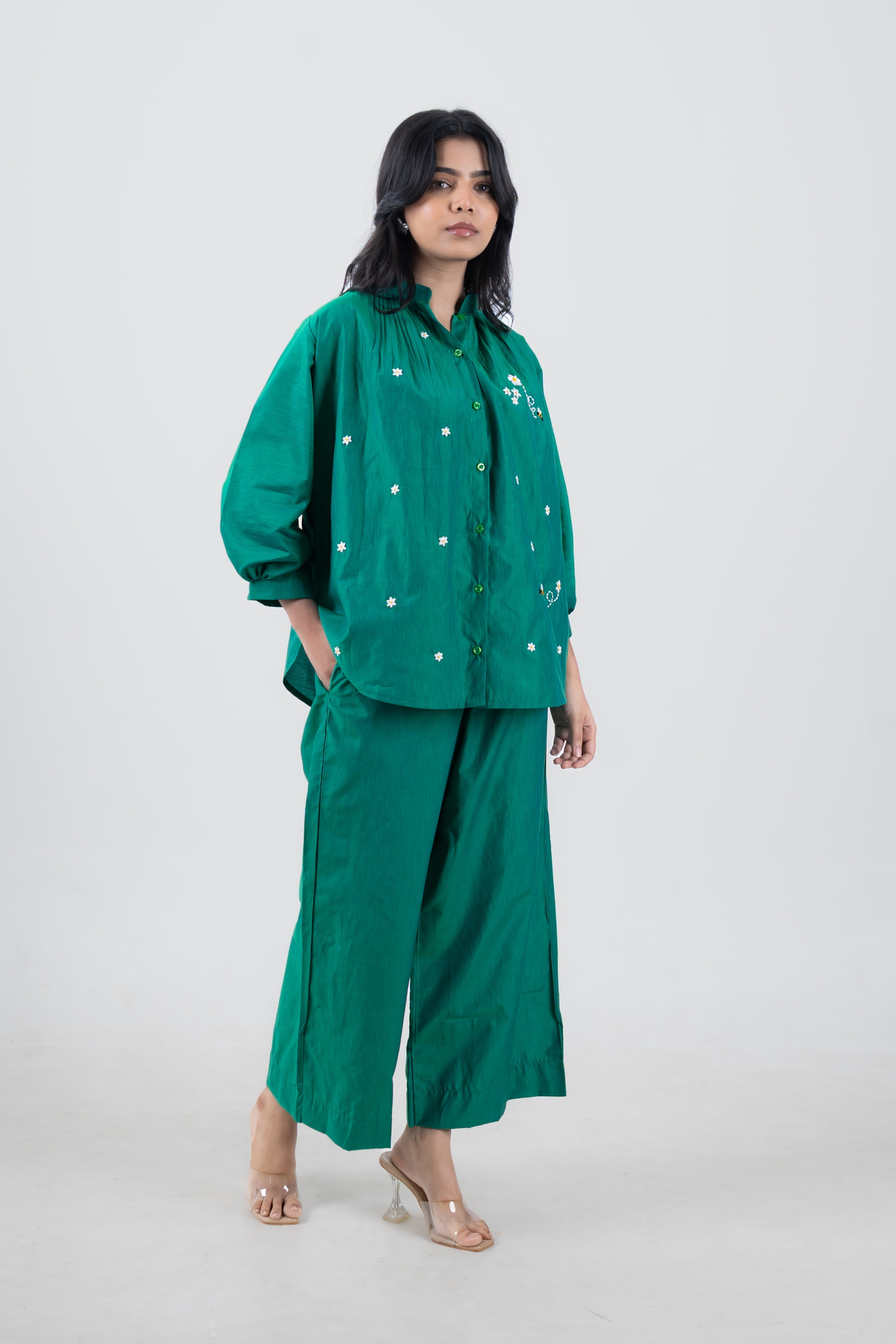 Jade Green Cotton Co-Ord with Honey Bee Embroidery